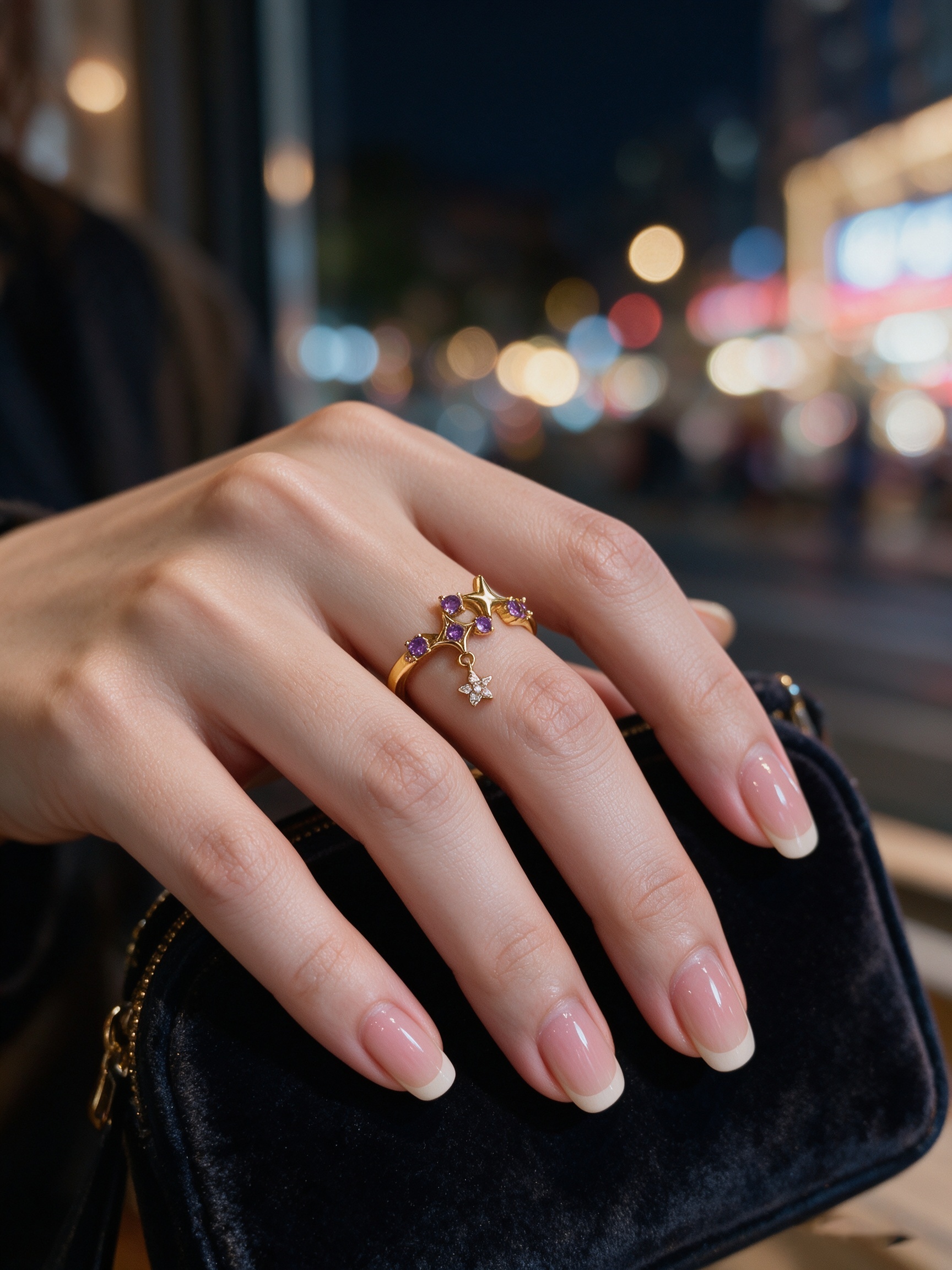 Golden Starburst Ring with Amethyst Accent
