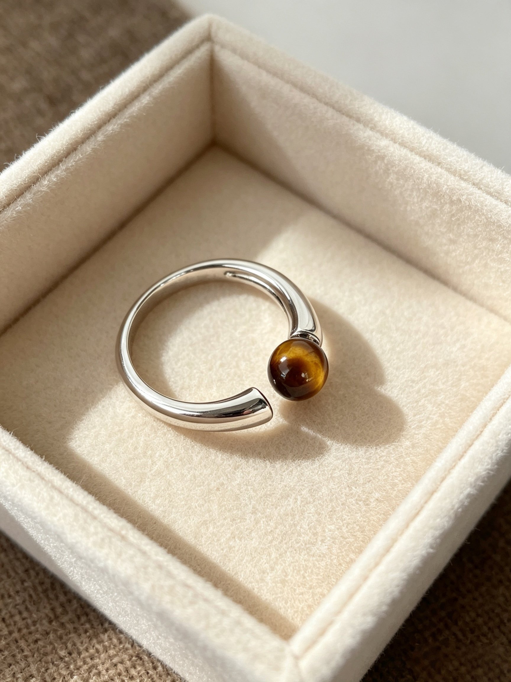 Silver Tiger Eye Adjustable Ring