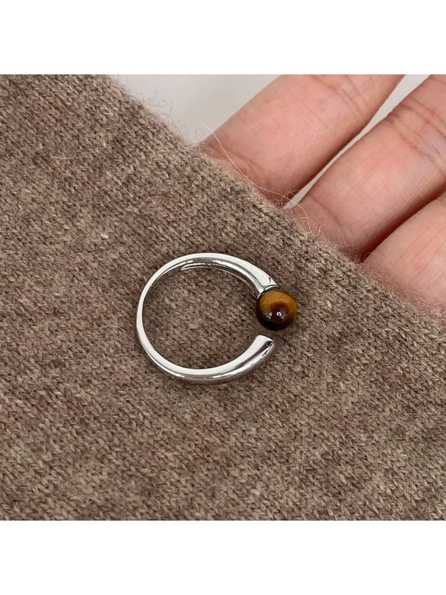 Silver Tiger Eye Adjustable Ring