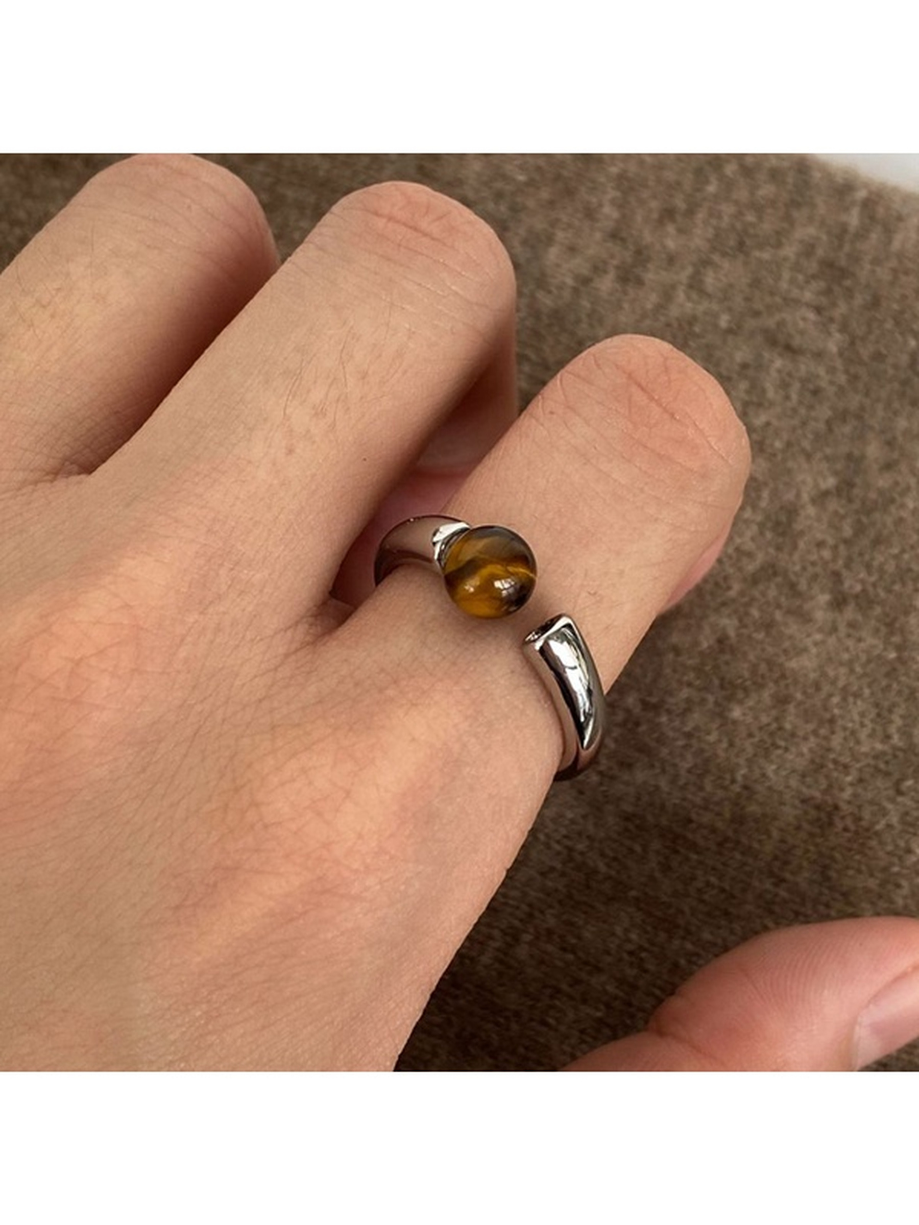 Silver Tiger Eye Adjustable Ring