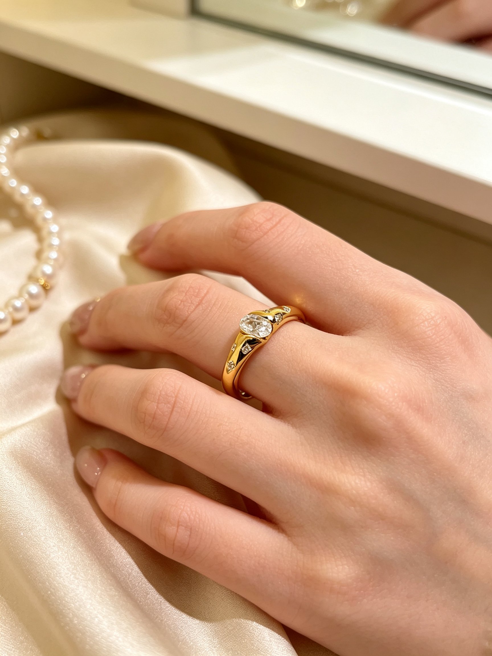 Gold Oval Embellished Ring