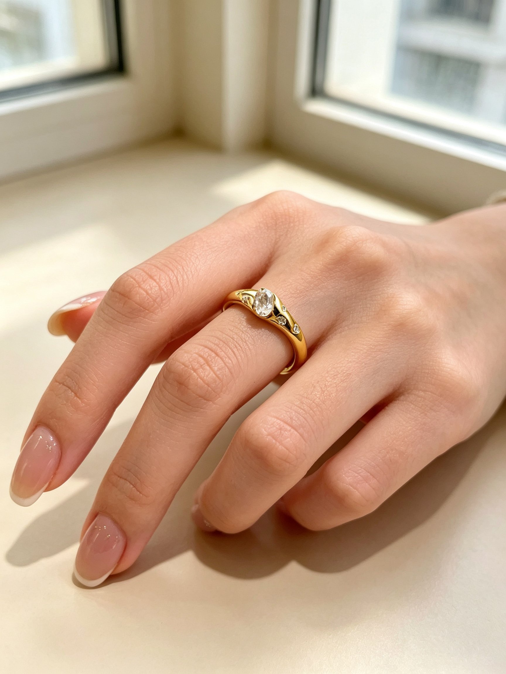 Gold Oval Embellished Ring