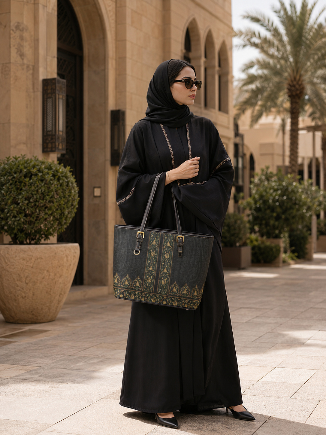 Black Shoulder Bag with Floral Print