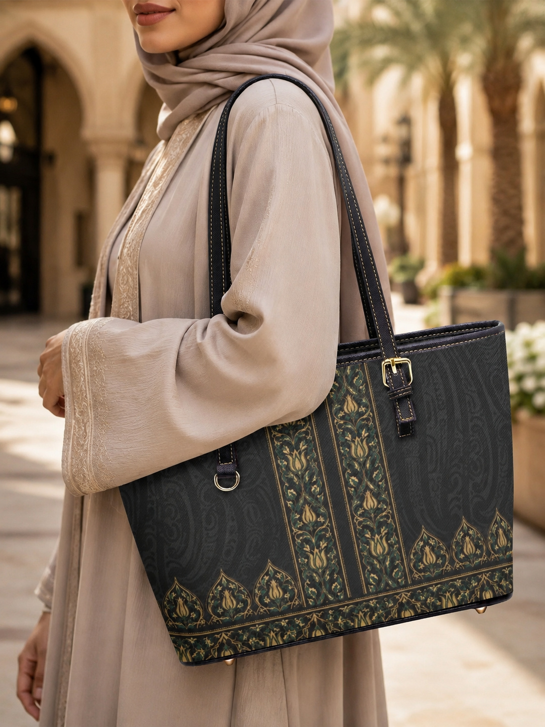 Black Shoulder Bag with Floral Print