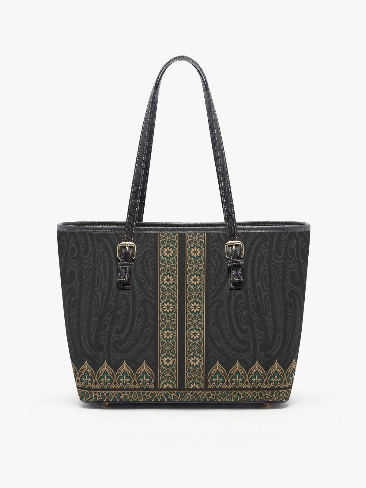 Black Shoulder Bag with Geometric Pattern