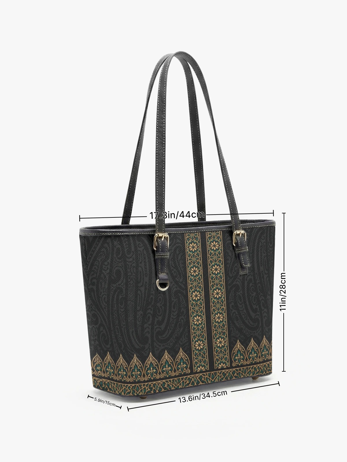 Black Shoulder Bag with Geometric Pattern