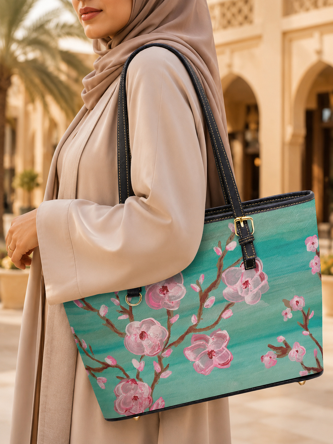Floral Blossom Green Shoulder Tote Bag