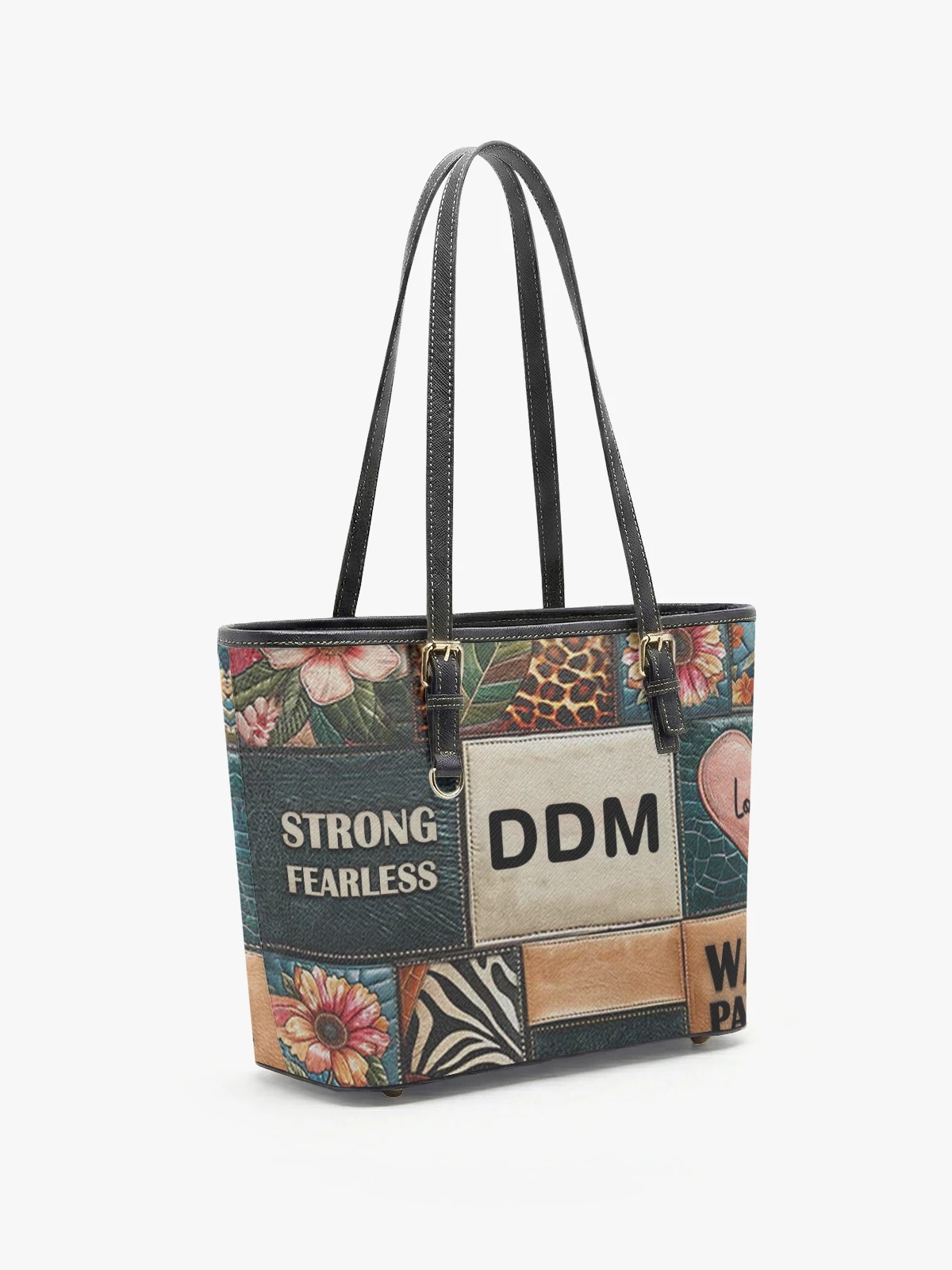 Patchwork Letter Heart Leopard Zebra Print Tote Shoulder Bag