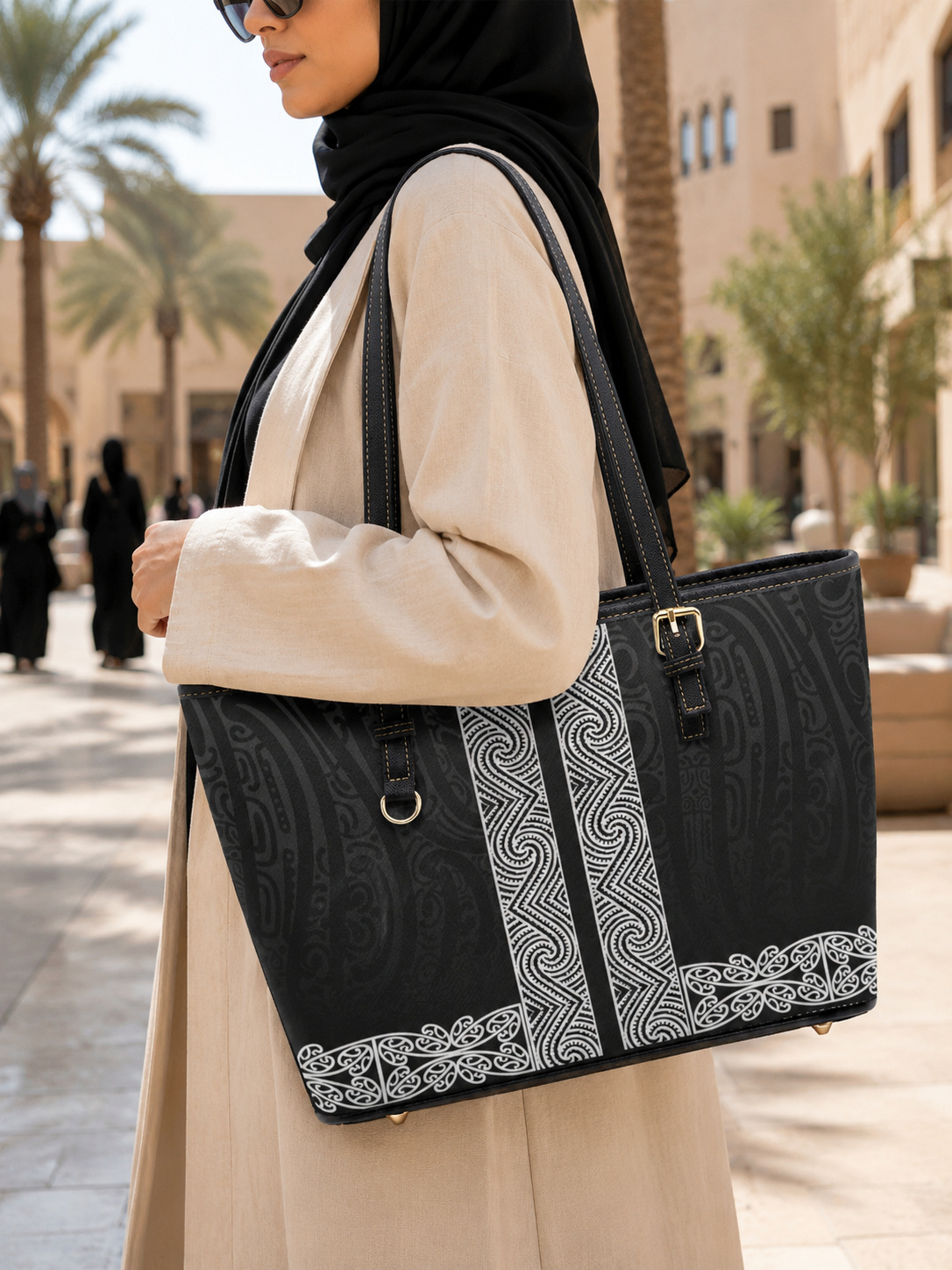 Tribal Geometric Ornament Print Tote Shoulder Bag