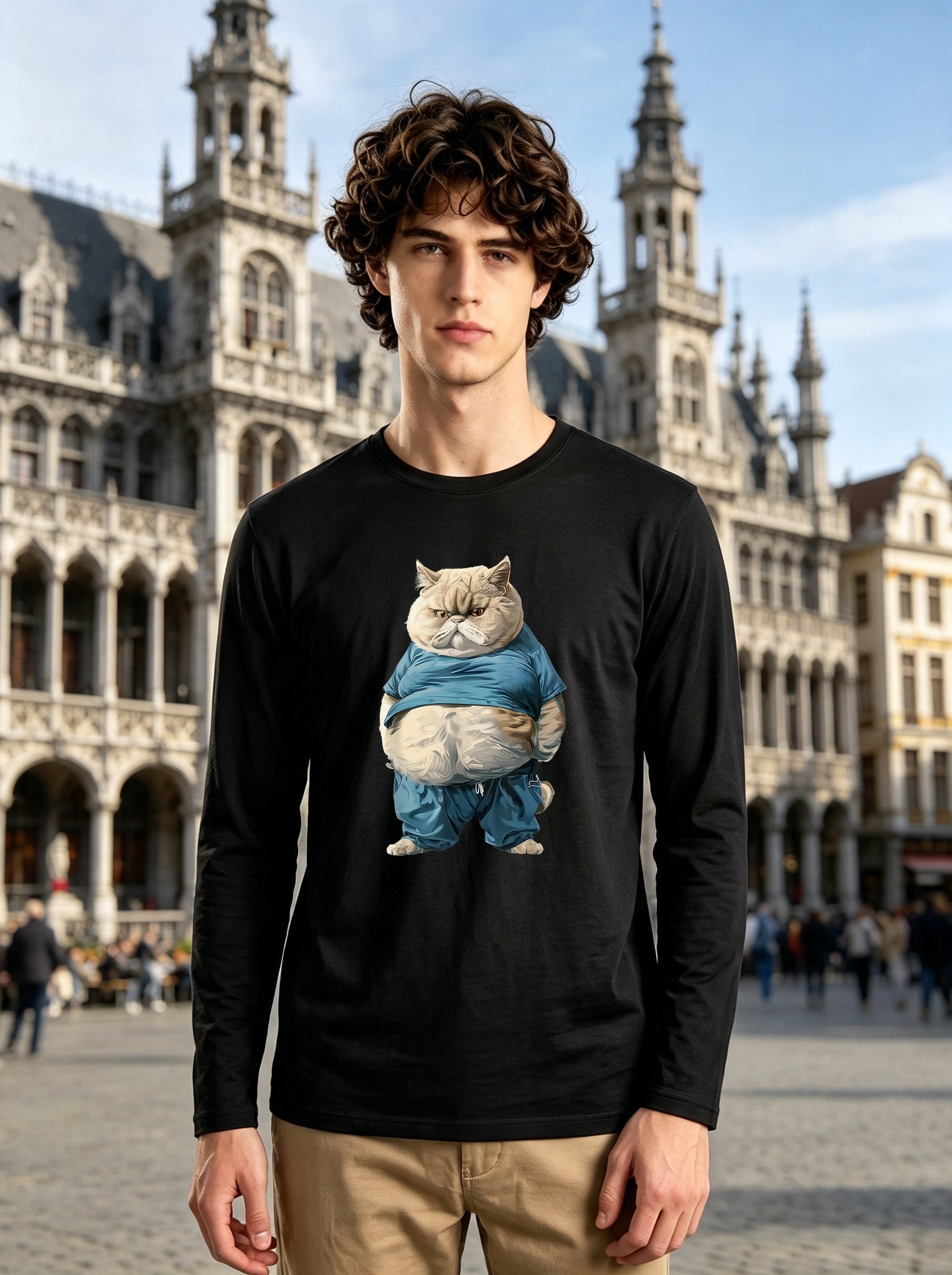 Men Black Graphic Long Sleeve Round Neck T-Shirt