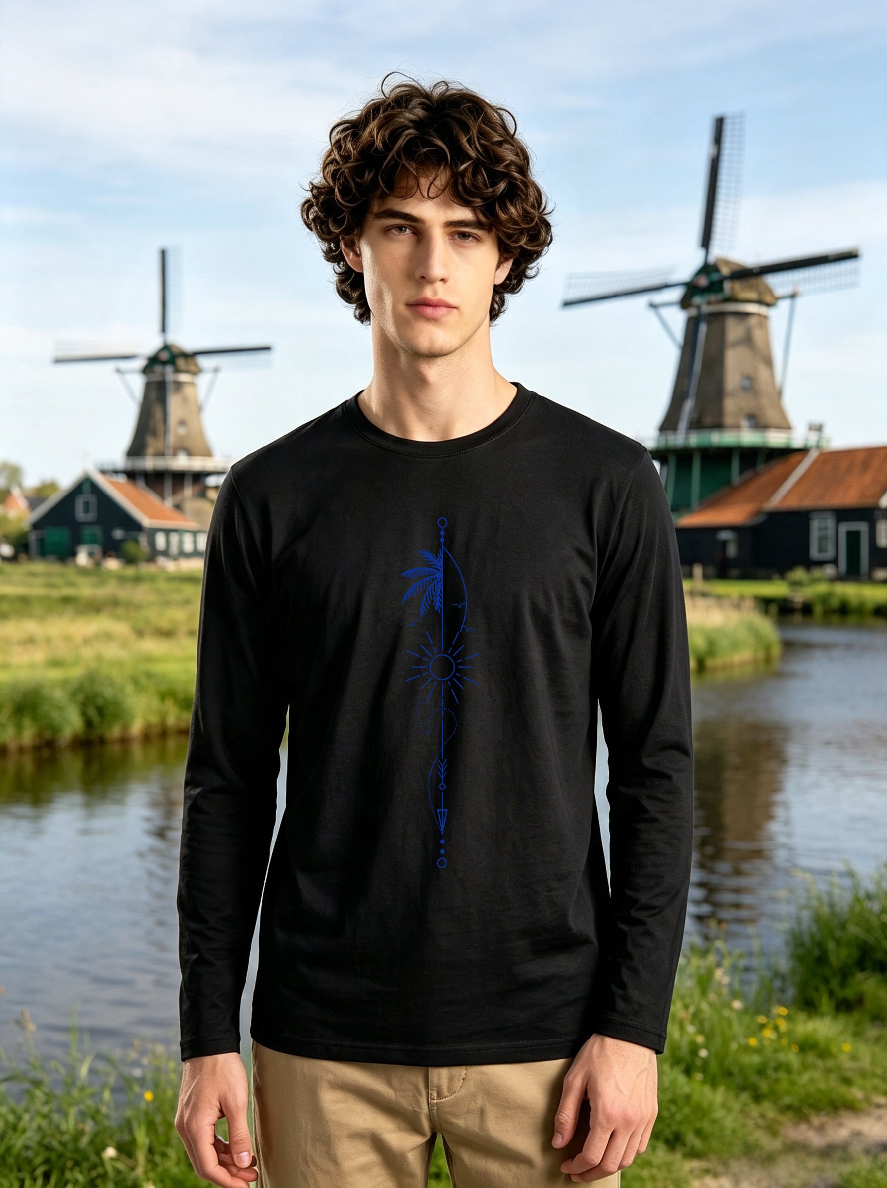 Men Black Long Sleeve Graphic Round Neck Regular Fit T-Shirt