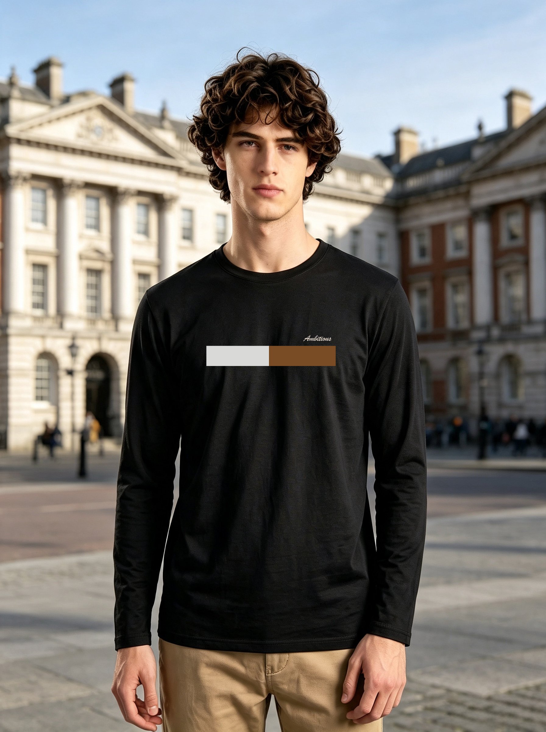 Men Black Graphic Long-Sleeve Regular Fit Round Neck T-Shirt