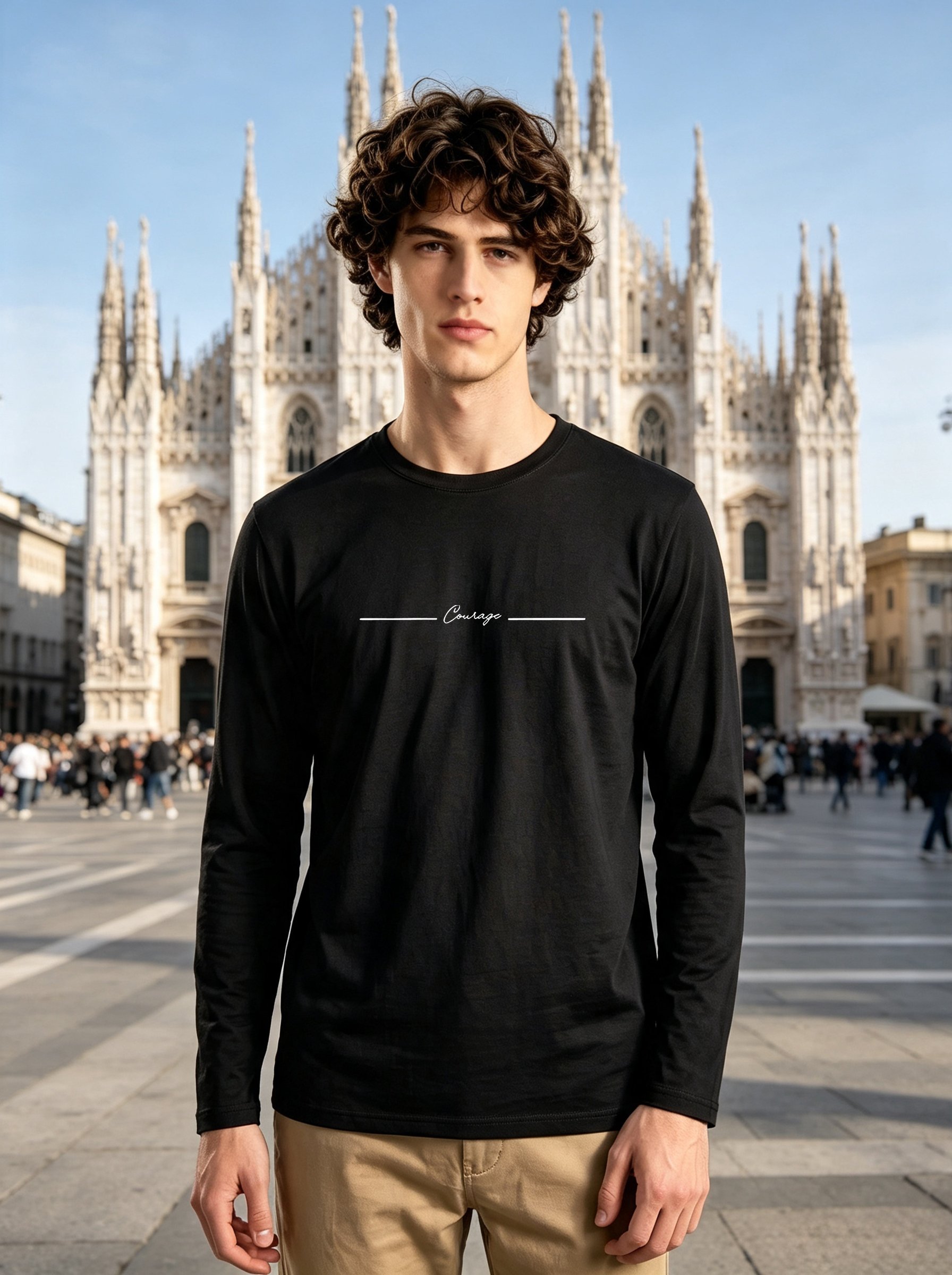 Men Black Graphic Long-Sleeve Regular Fit T-Shirt