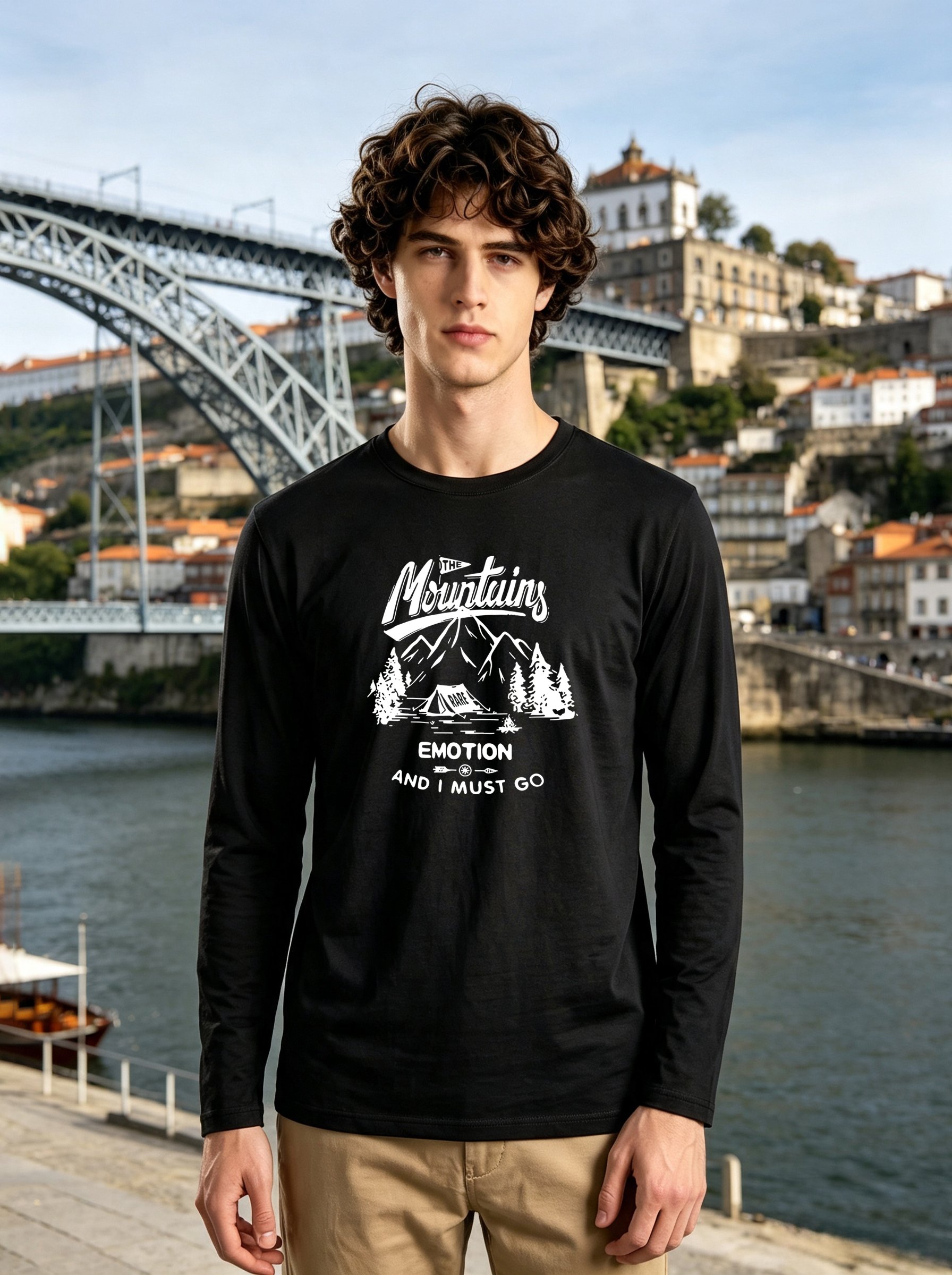 Men Black Graphic Long Sleeve Regular Fit Round Neck T-Shirt