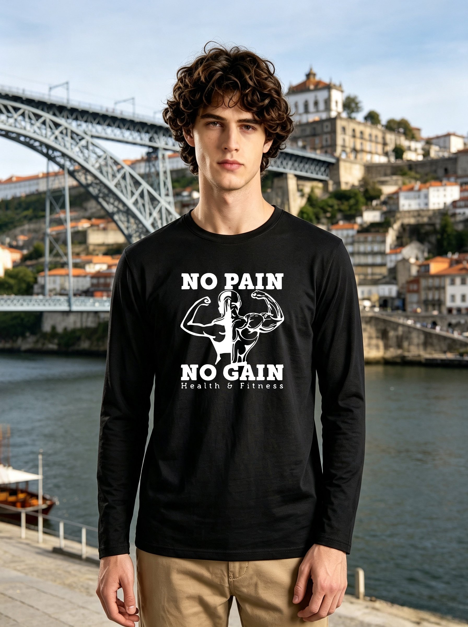 Men Black Long Sleeve Graphic Regular Fit Round Neck T-Shirt