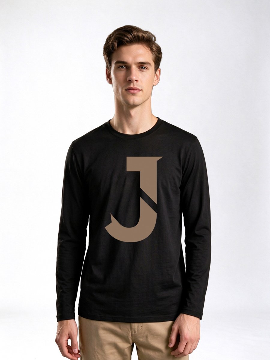 Black Graphic Print Long Sleeves Regular Fit T-Shirt
