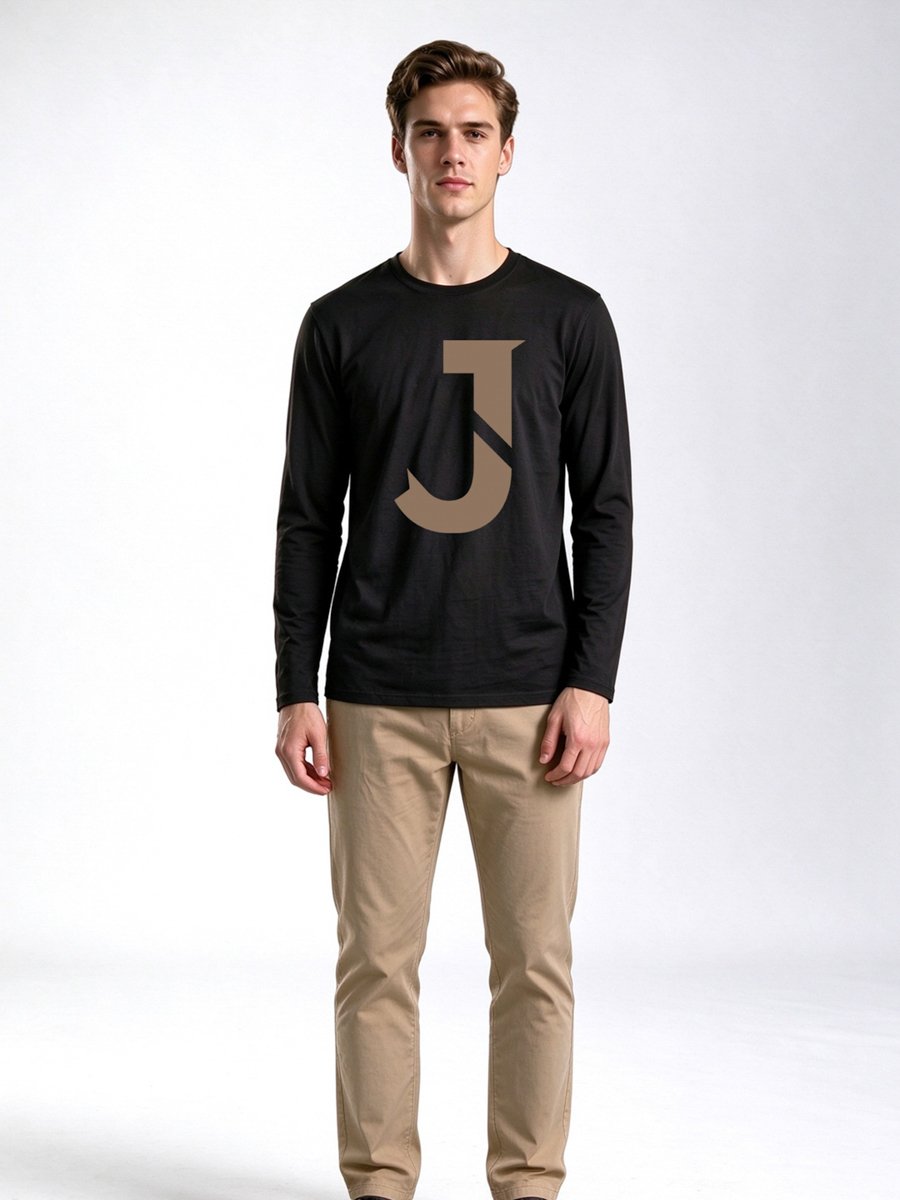 Black Graphic Print Long Sleeves Regular Fit T-Shirt