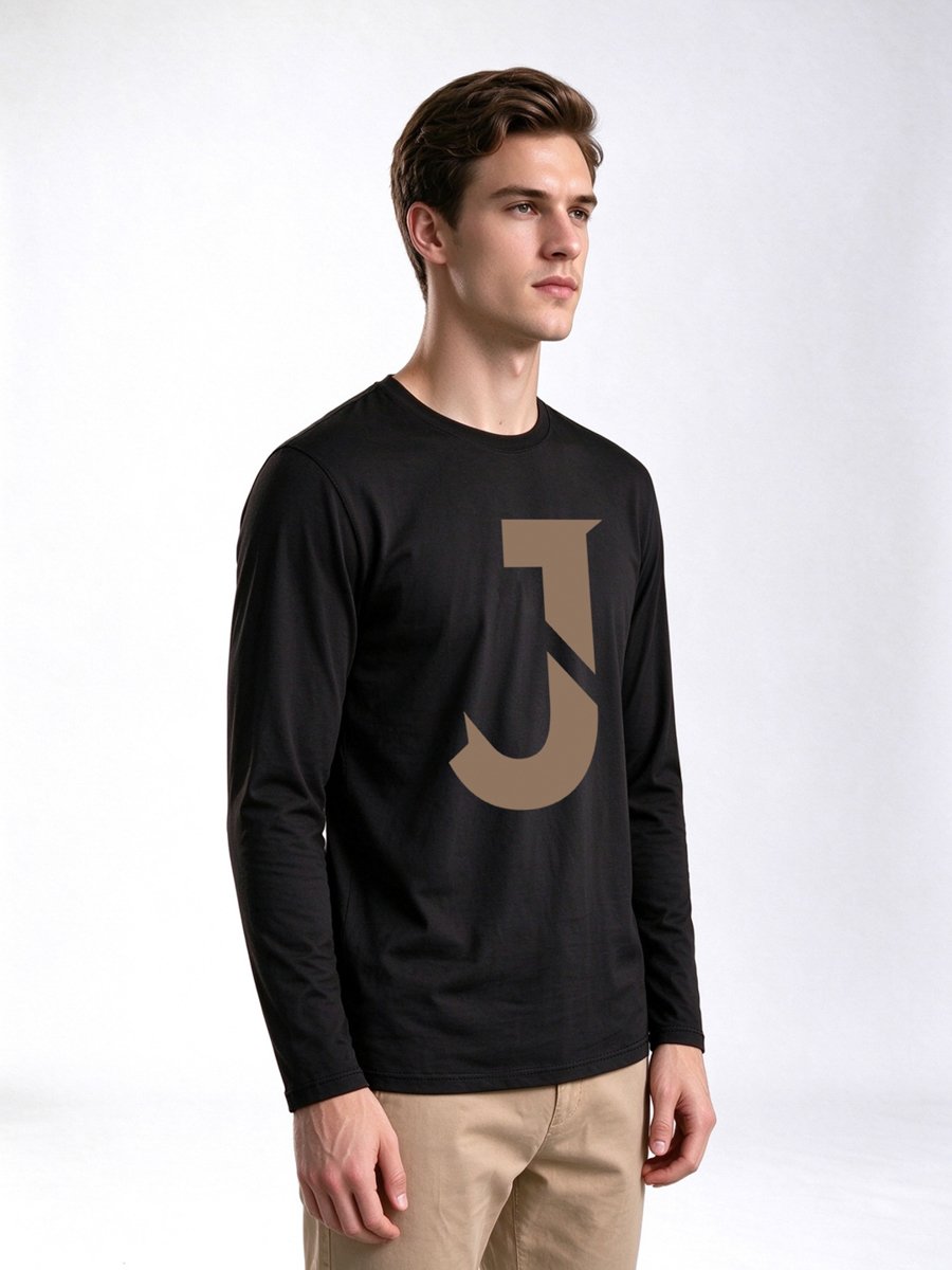 Black Graphic Print Long Sleeves Regular Fit T-Shirt