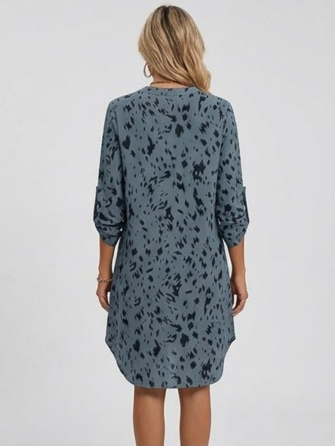 Multi-Print Tunic Mini Dress with 3/4 Sleeves