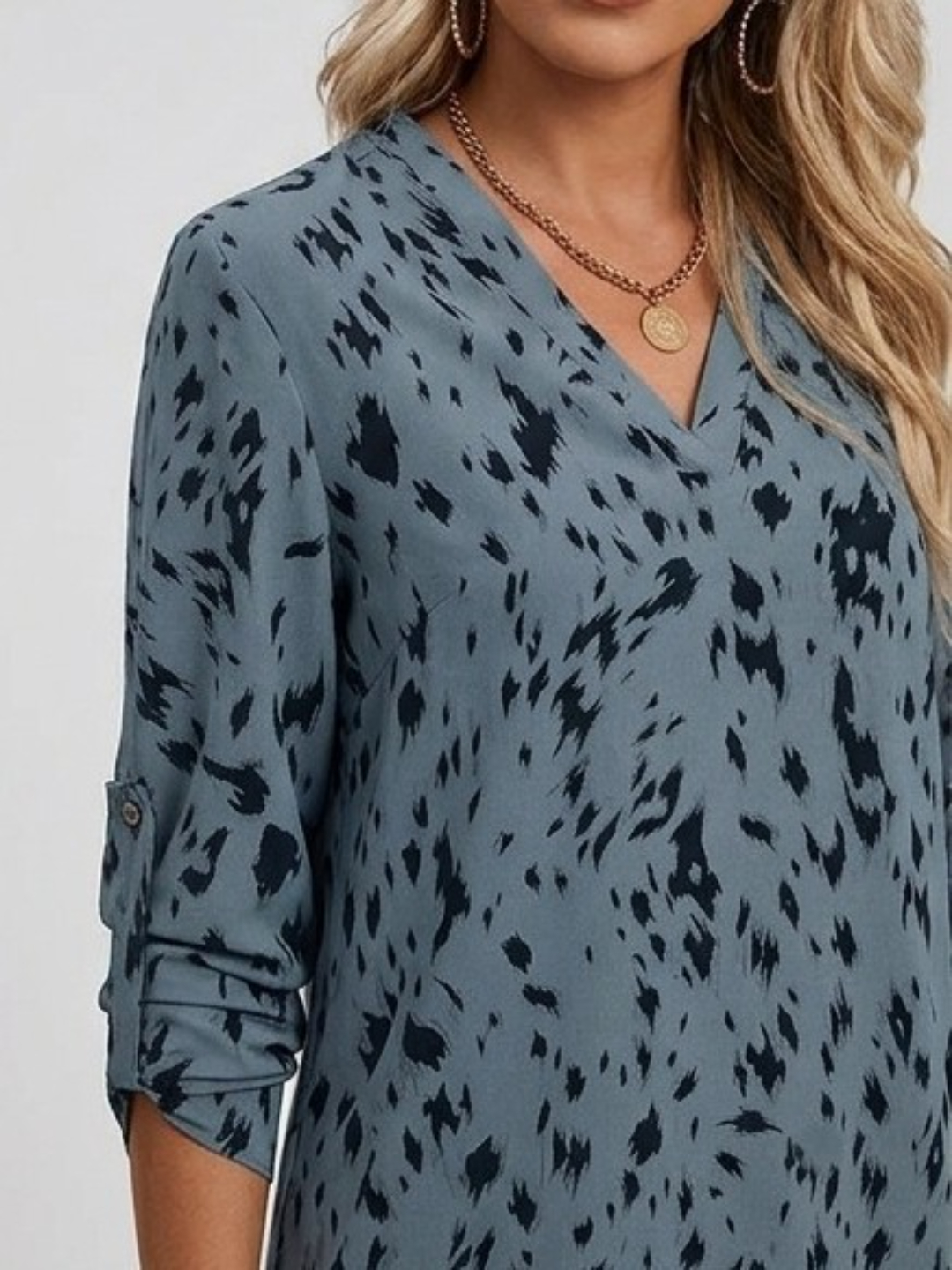 Multi-Print Tunic Mini Dress with 3/4 Sleeves