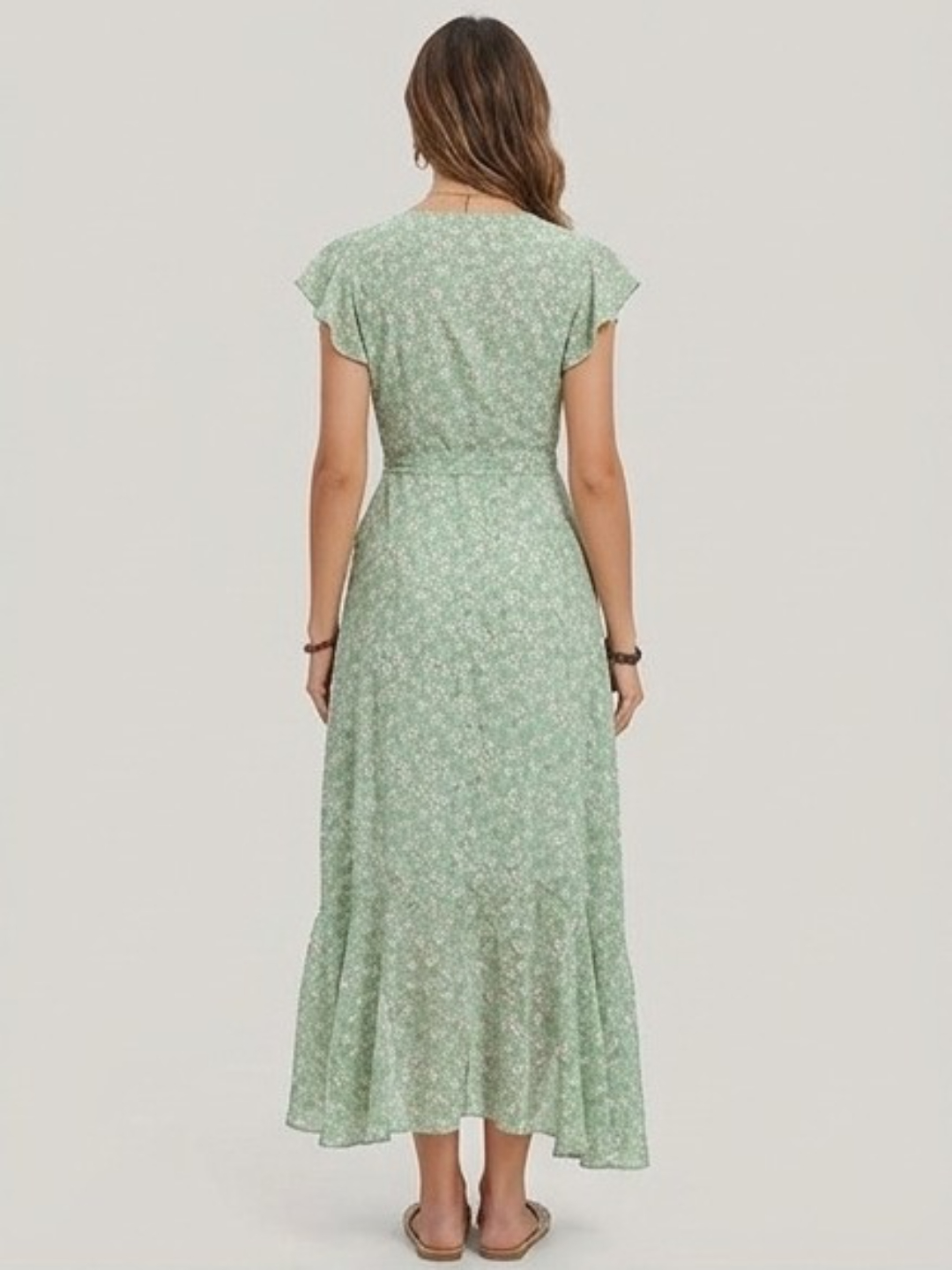 Multi-Color Floral Wrap Maxi Dress with Short Sleeves
