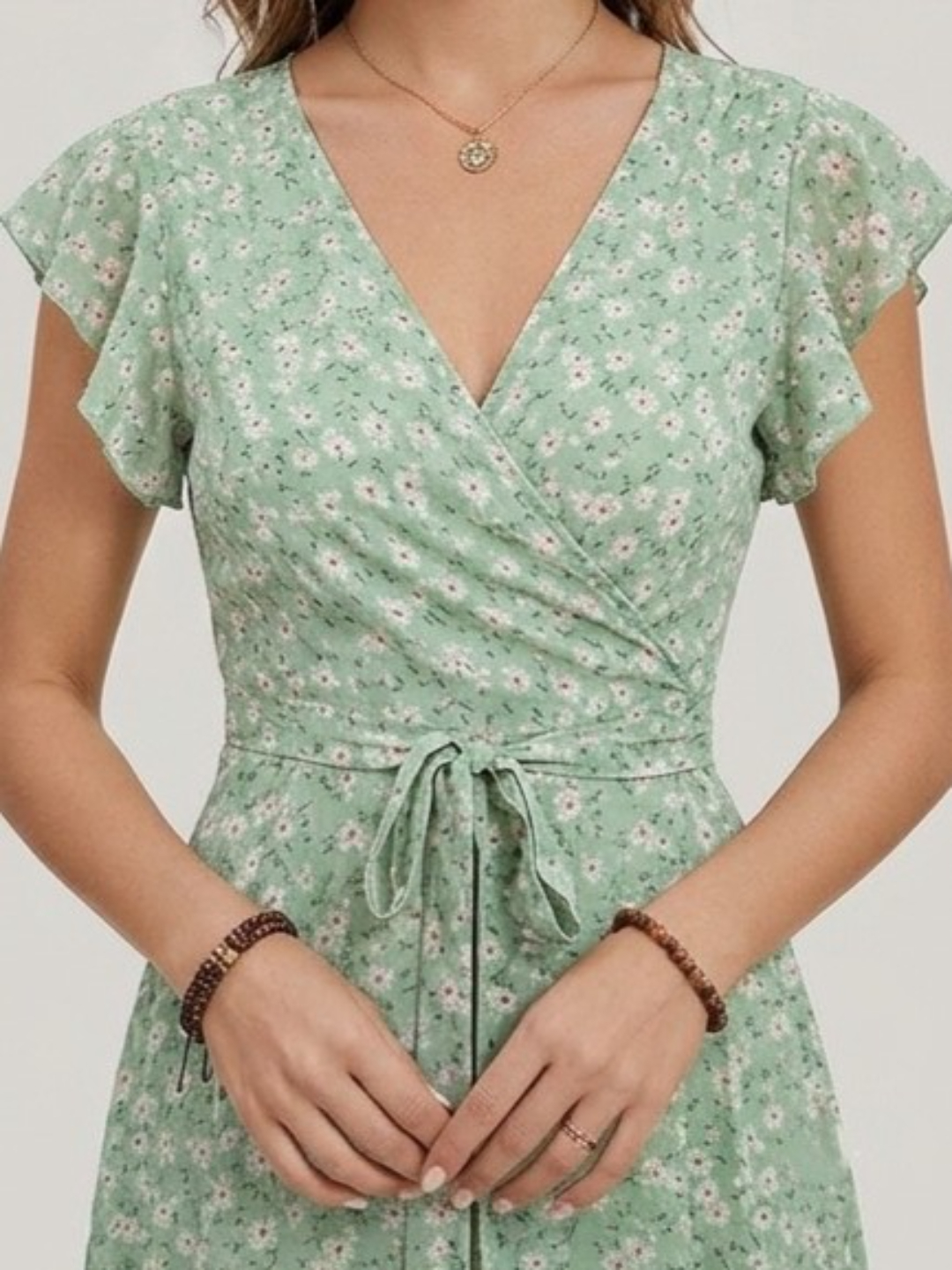 Multi-Color Floral Wrap Maxi Dress with Short Sleeves