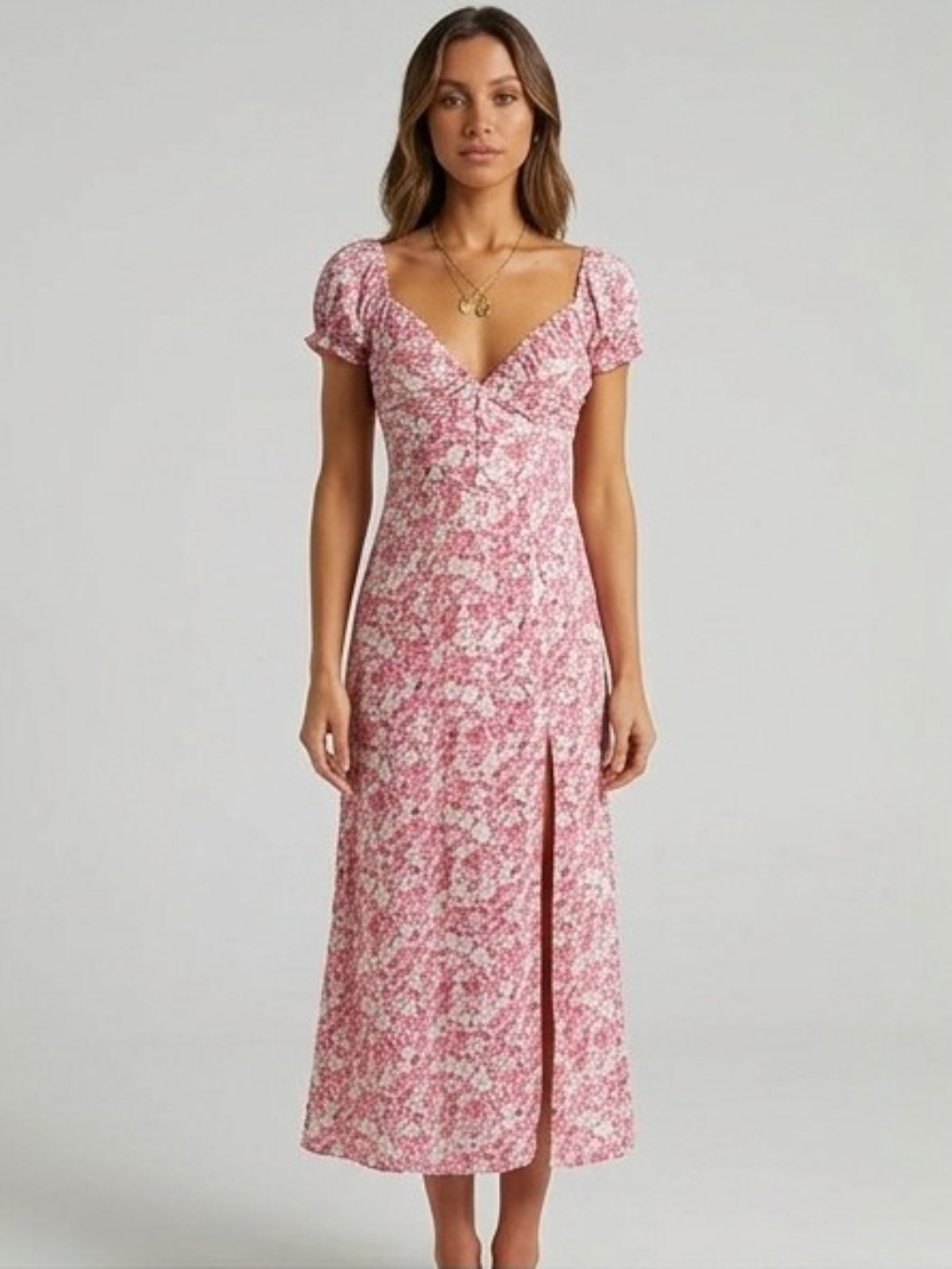 Floral Print Short Sleeve Bodycon Knee-Length Dress