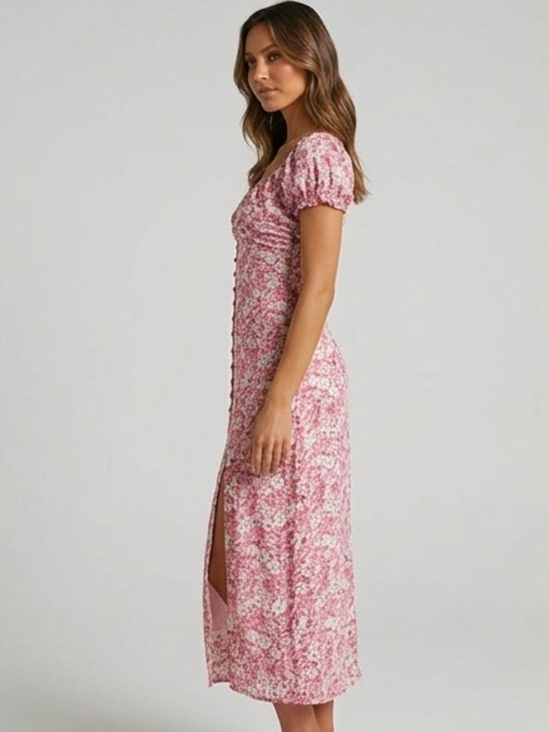 Floral Print Short Sleeve Bodycon Knee-Length Dress