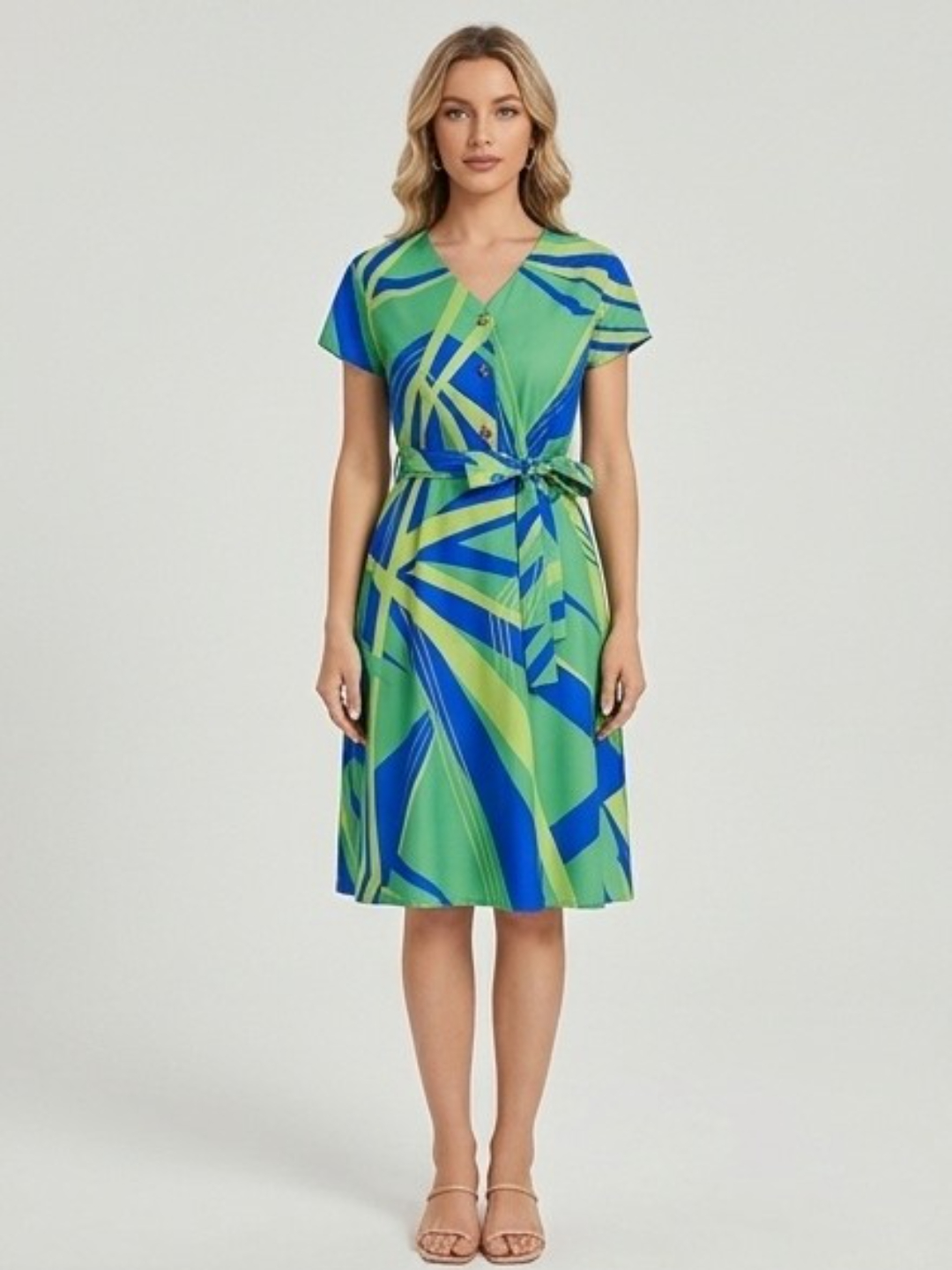 Abstract Print A-Line Knee-Length Dress with Short Sleeves