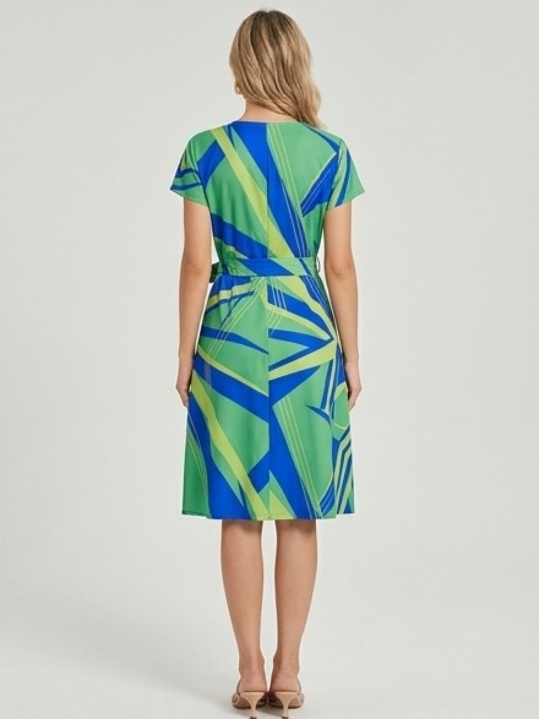 Abstract Print A-Line Knee-Length Dress with Short Sleeves