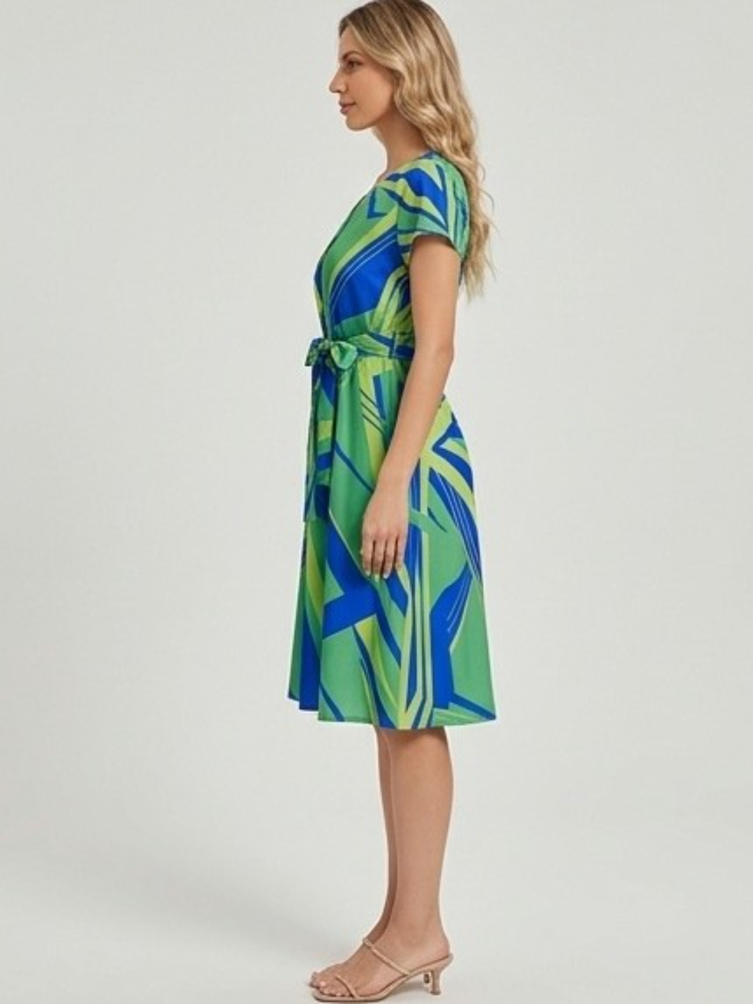 Abstract Print A-Line Knee-Length Dress with Short Sleeves
