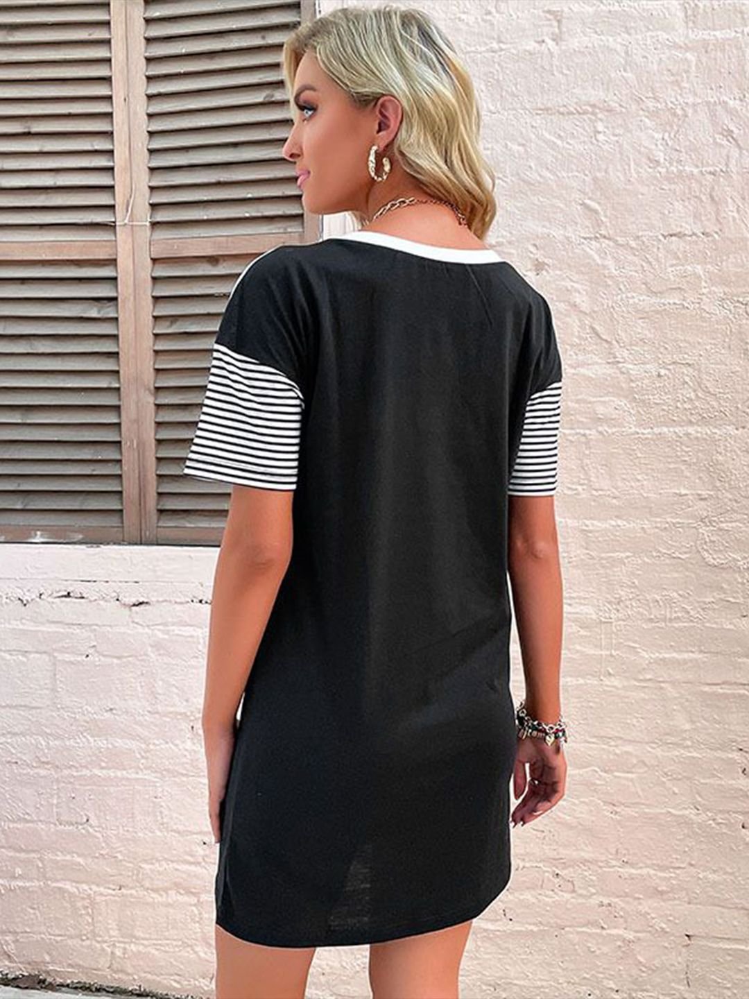 Multi-Color Block Mini Bodycon Dress with Short Sleeves