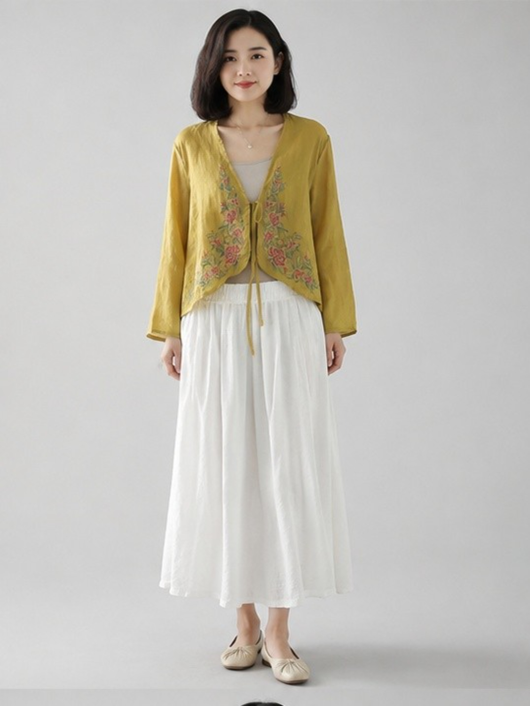 Yellow Embroidered Kimono Top