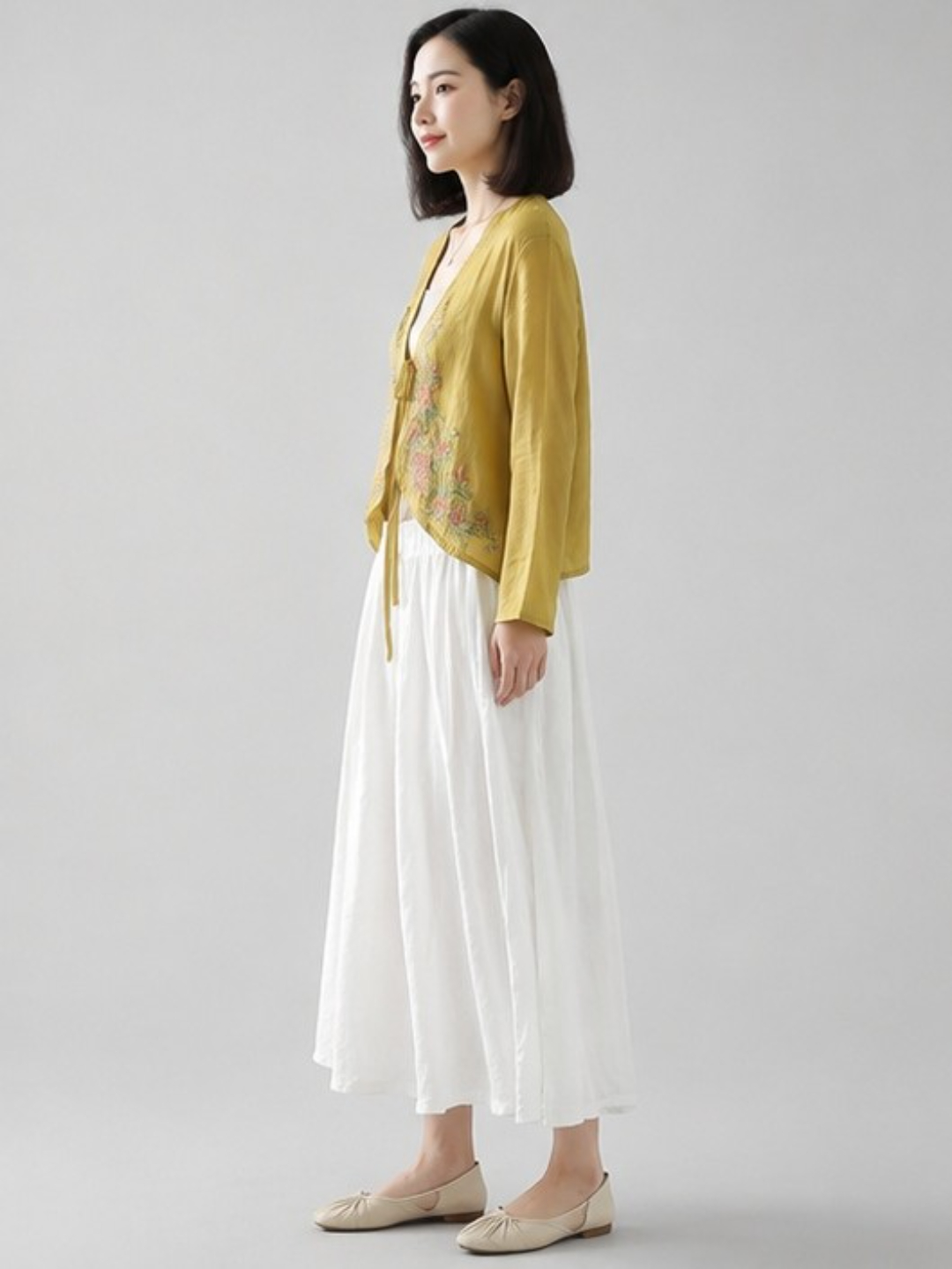 Yellow Embroidered Kimono Top