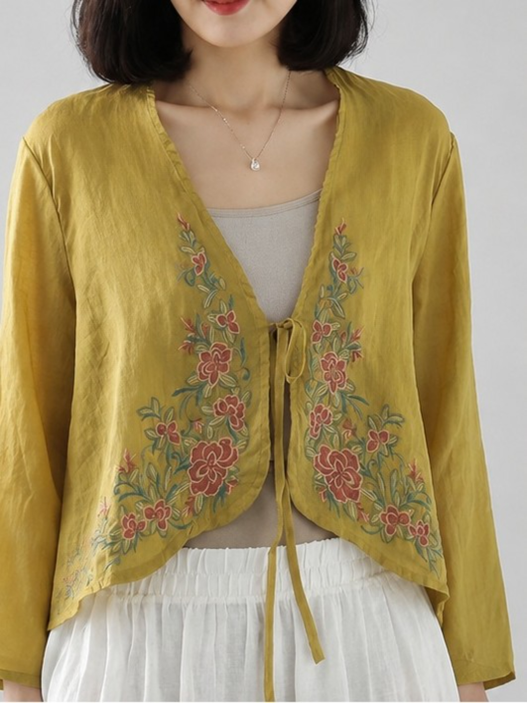 Yellow Embroidered Kimono Top