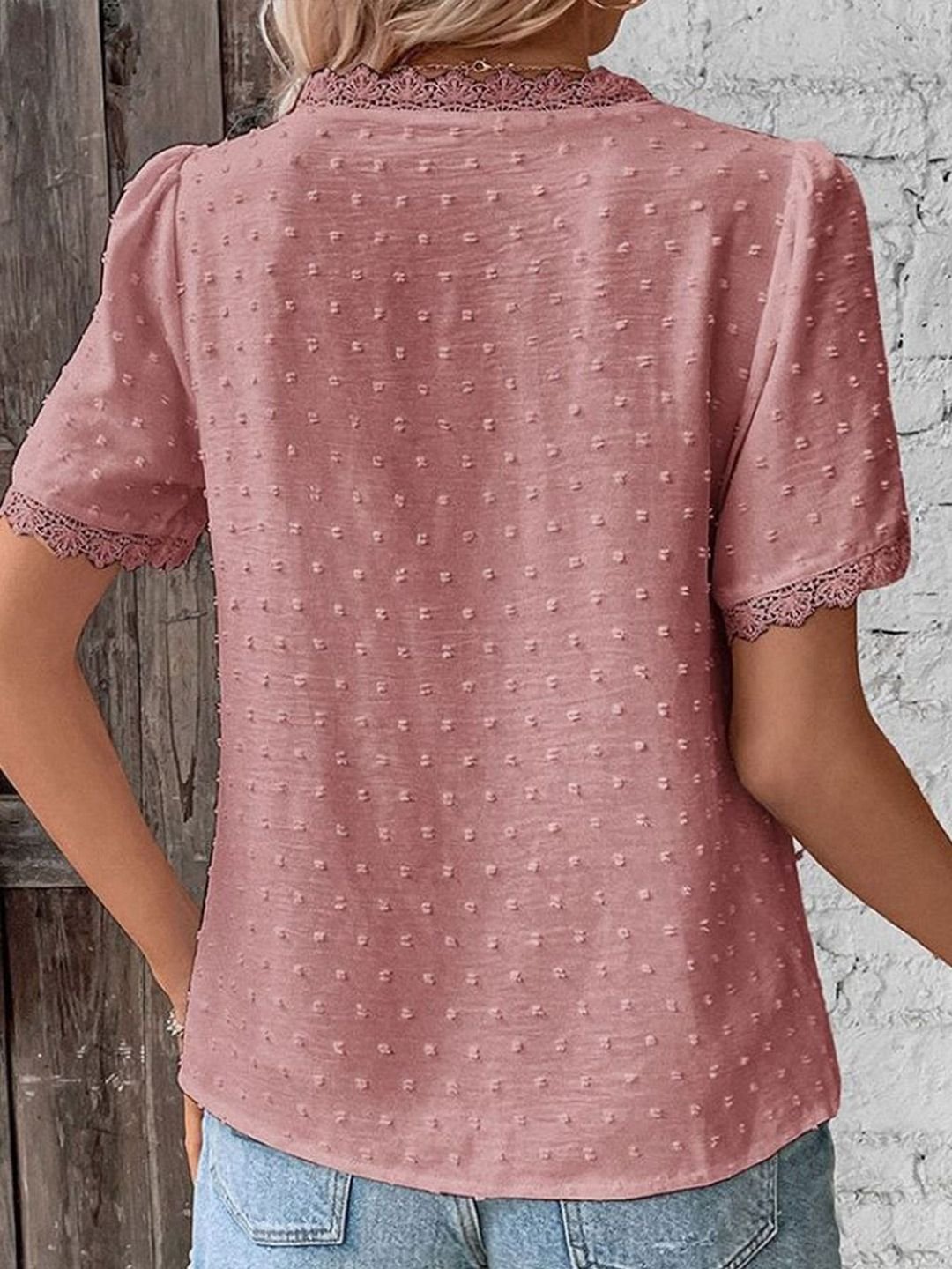 Grey Short Sleeve V-Neck Embellished Top