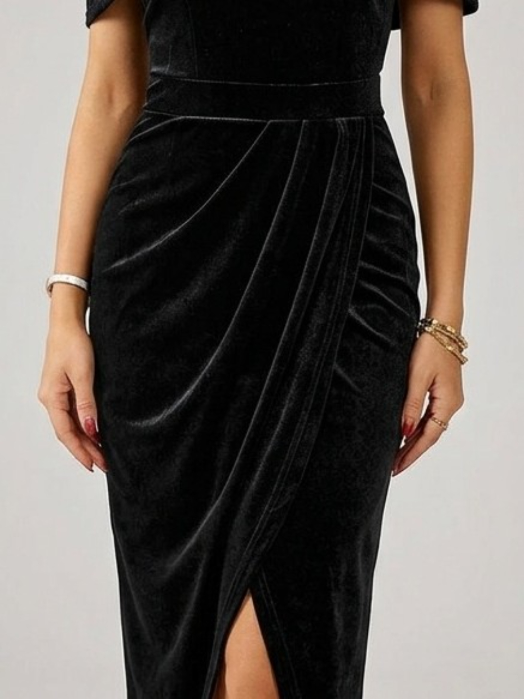 Black Velvet Off-Shoulder Bodycon Maxi Dress