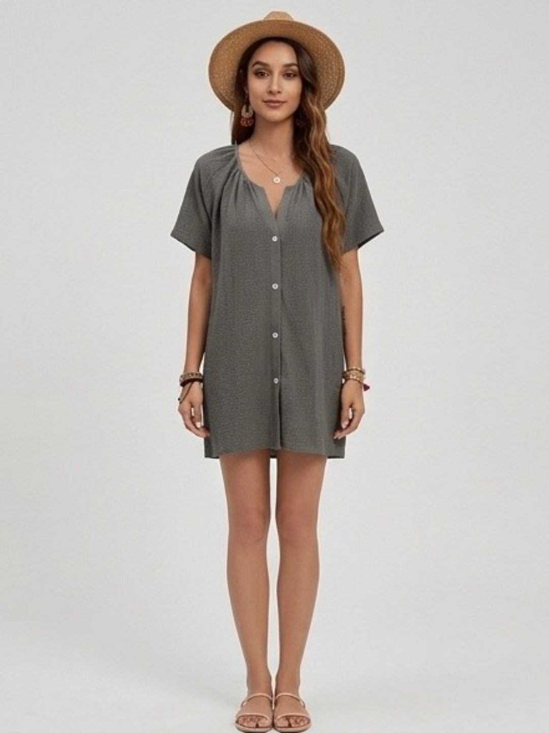 تونك بأزرار أمامي باللون الرمادي