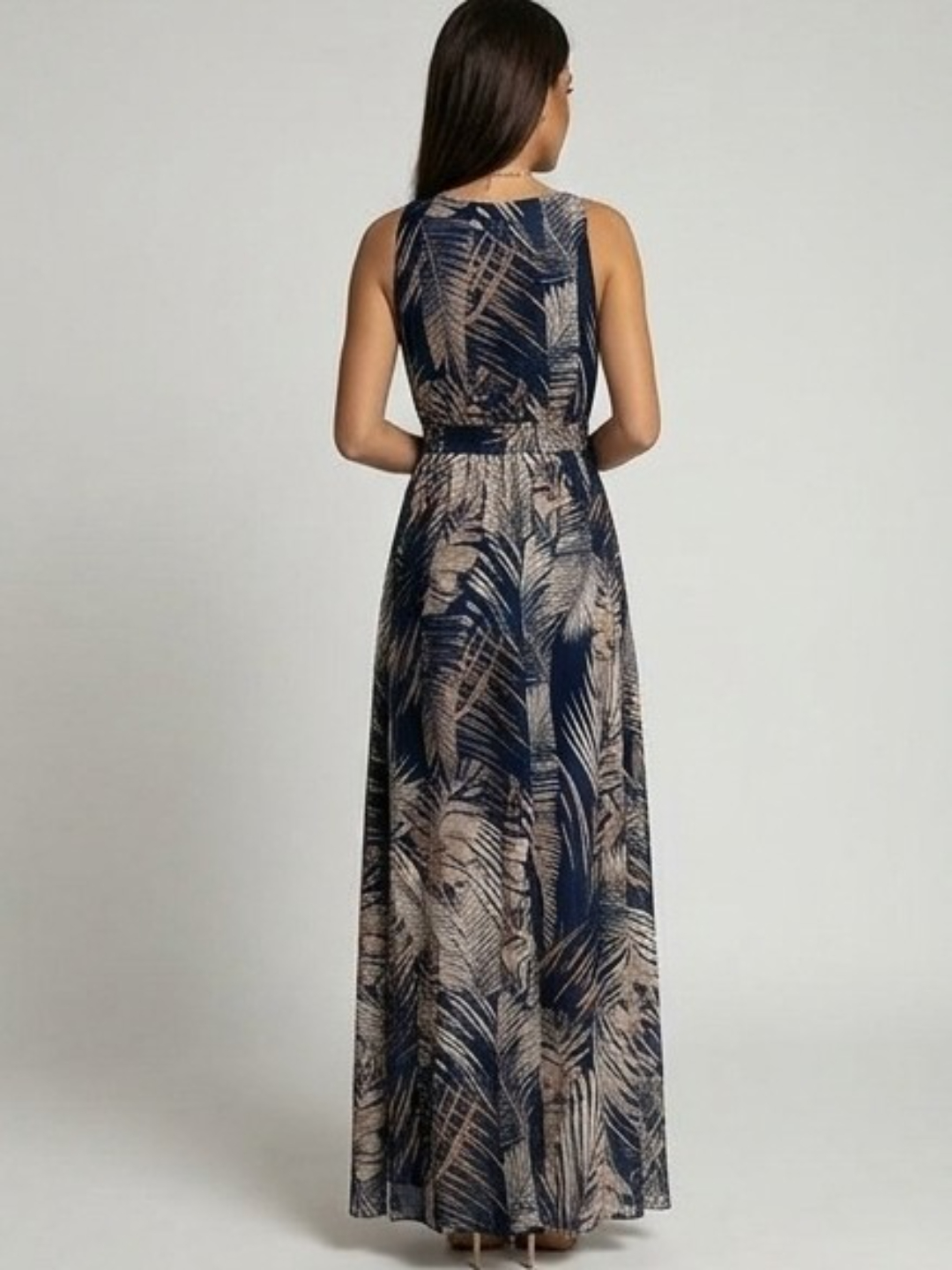 Tropical Print Sleeveless A-Line Maxi Dress