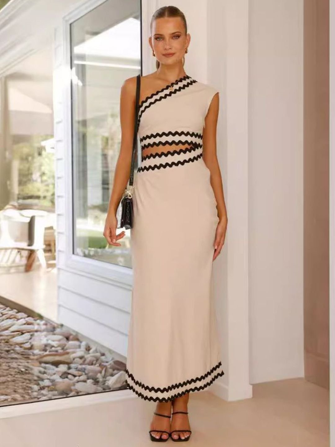 Beige Color Block Sleeveless Maxi Bodycon Dress