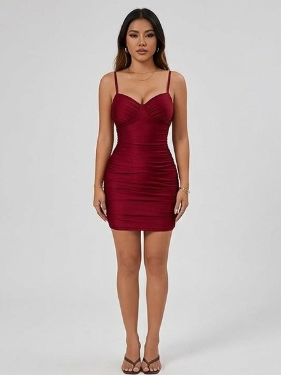 Maroon Sleeveless Mini Bodycon Dress