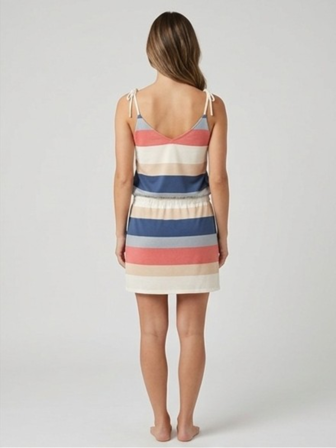 Striped A-Line Mini Dress with Drawstring Waist