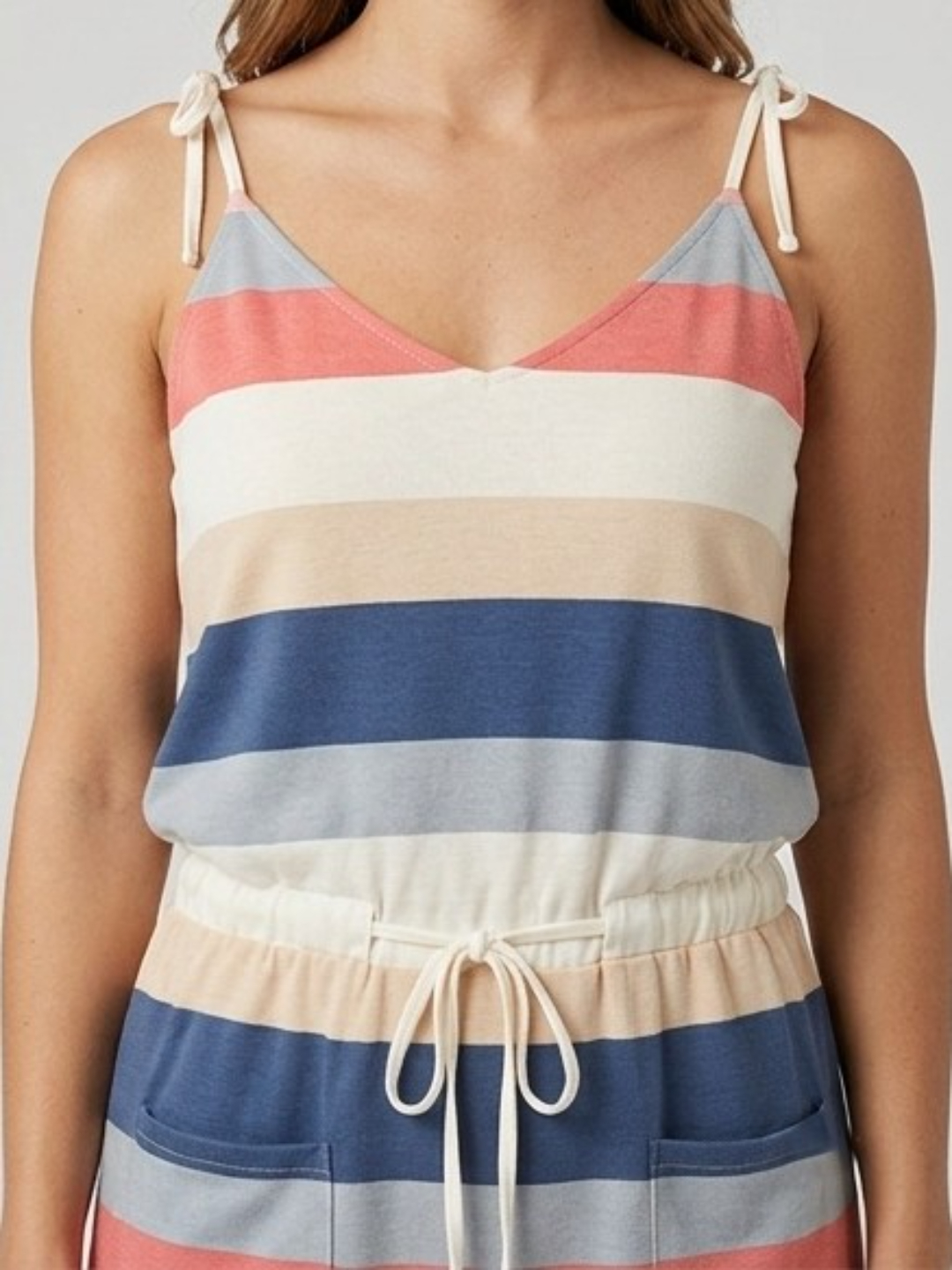 Striped A-Line Mini Dress with Drawstring Waist