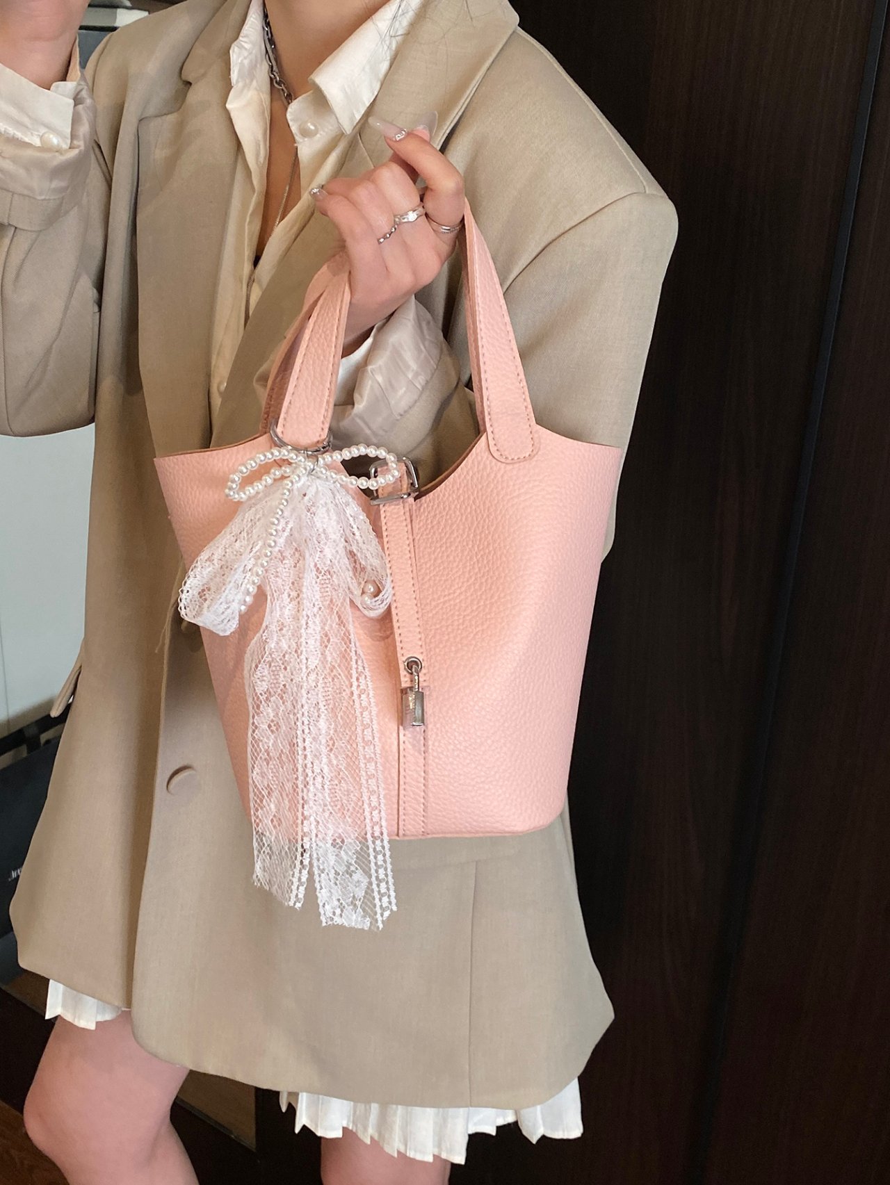 Pink Handbag with Textured Finish