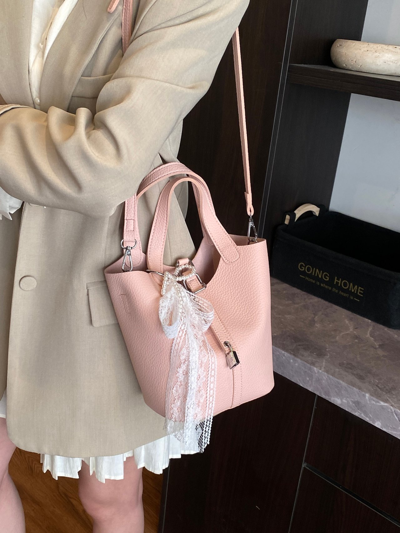 Pink Handbag with Textured Finish