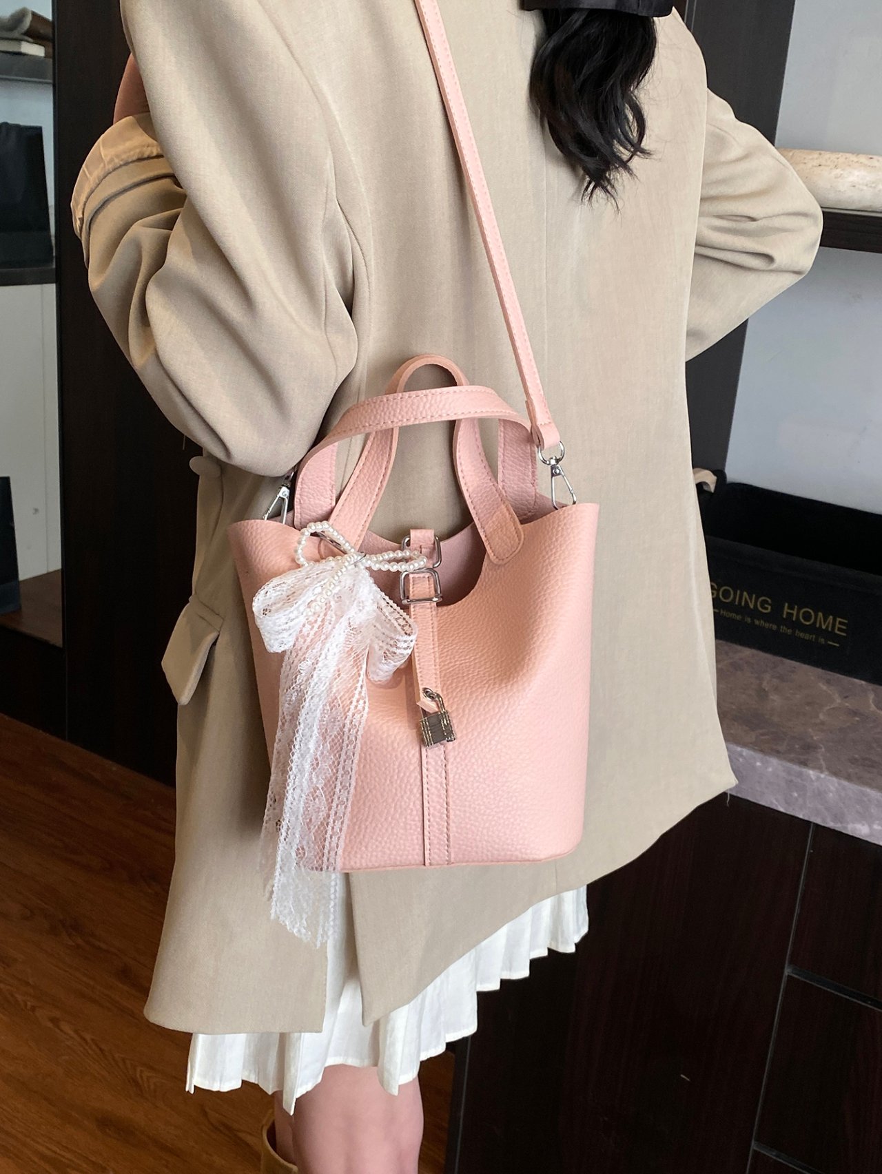 Pink Handbag with Textured Finish