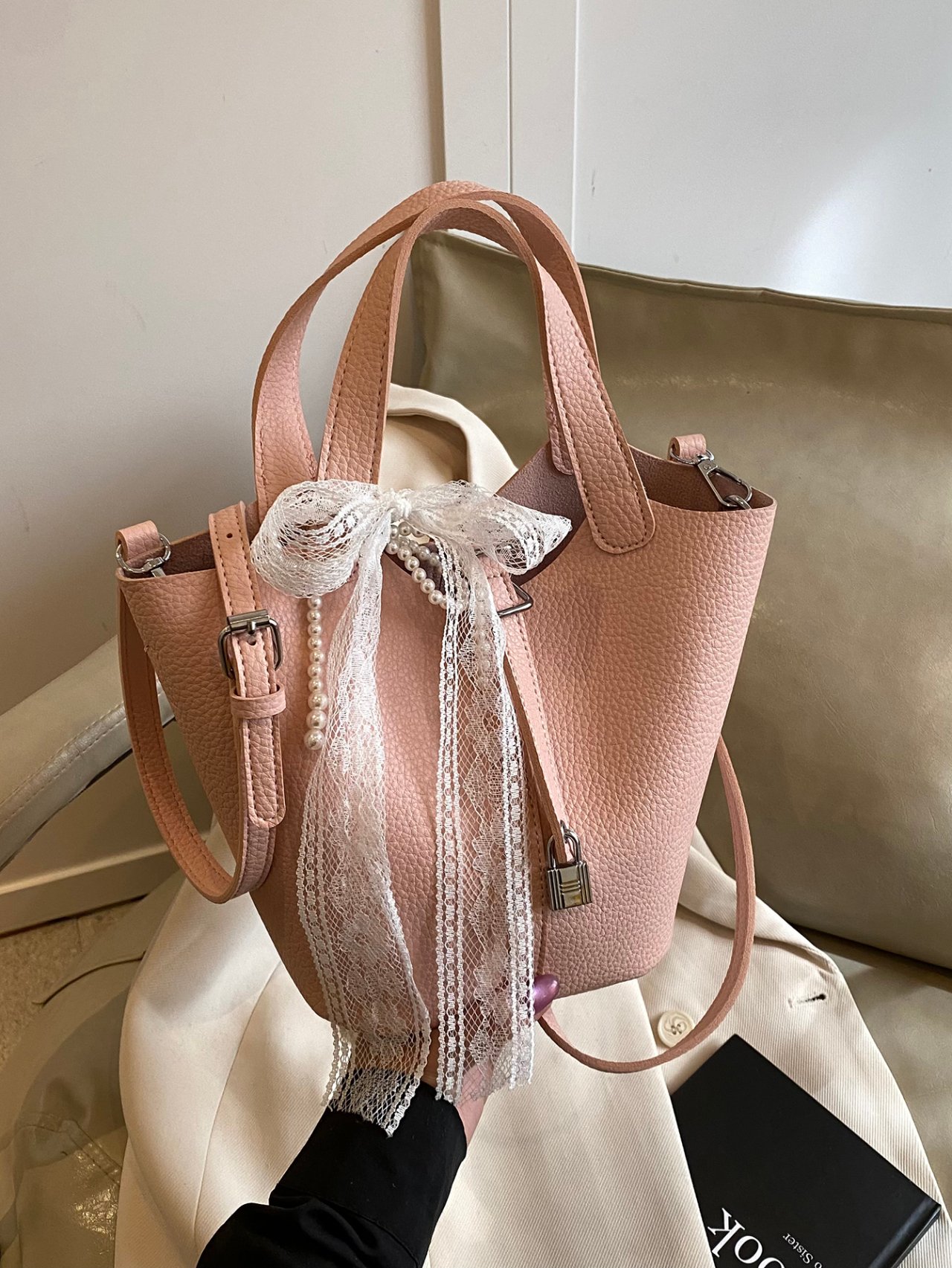 Pink Handbag with Textured Finish