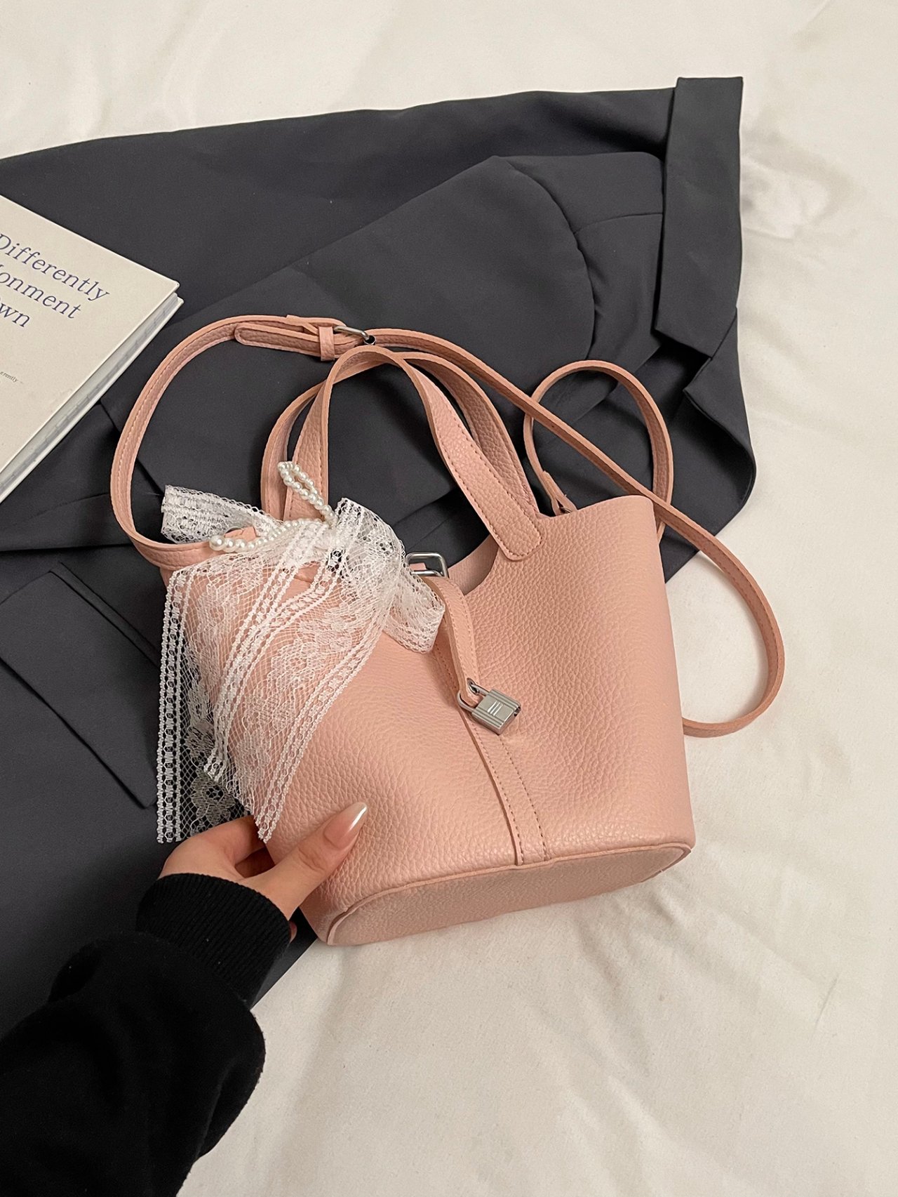 Pink Handbag with Textured Finish