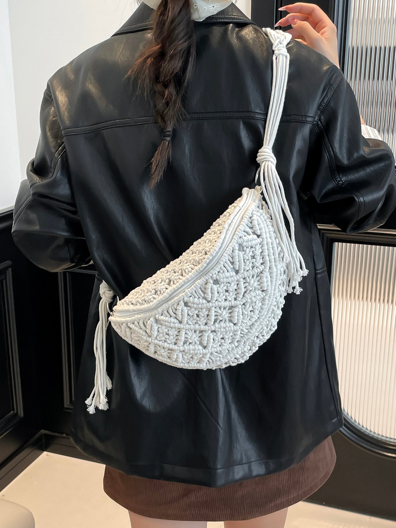 White Macrame Crossbody Bag