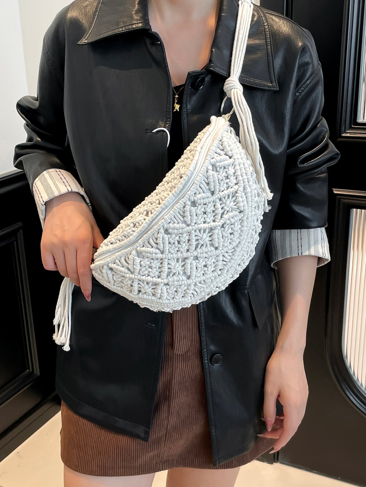 White Macrame Crossbody Bag
